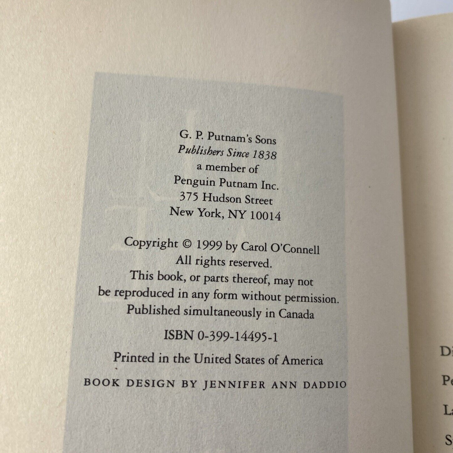 CAROL O'CONNELL 'Shell Game'; 1999 (Hardcover); Good Book Club Edition