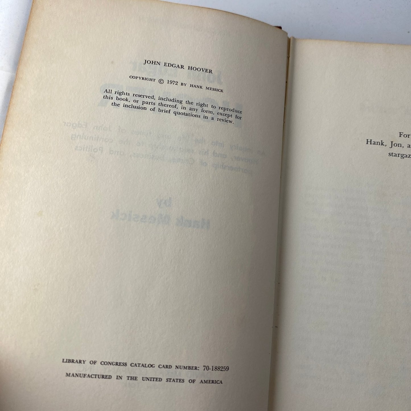John Edgar Hoover by Hank Messick 1972 First Edition Biography David McKay