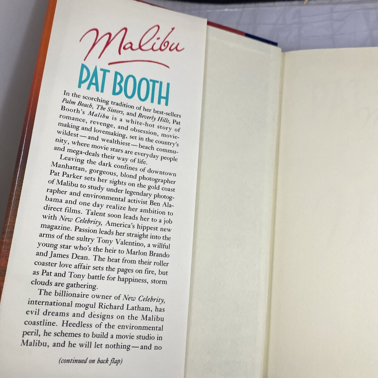 Malibu by Pat Booth - 1990 (Hardcover) Vintage Romance Novel