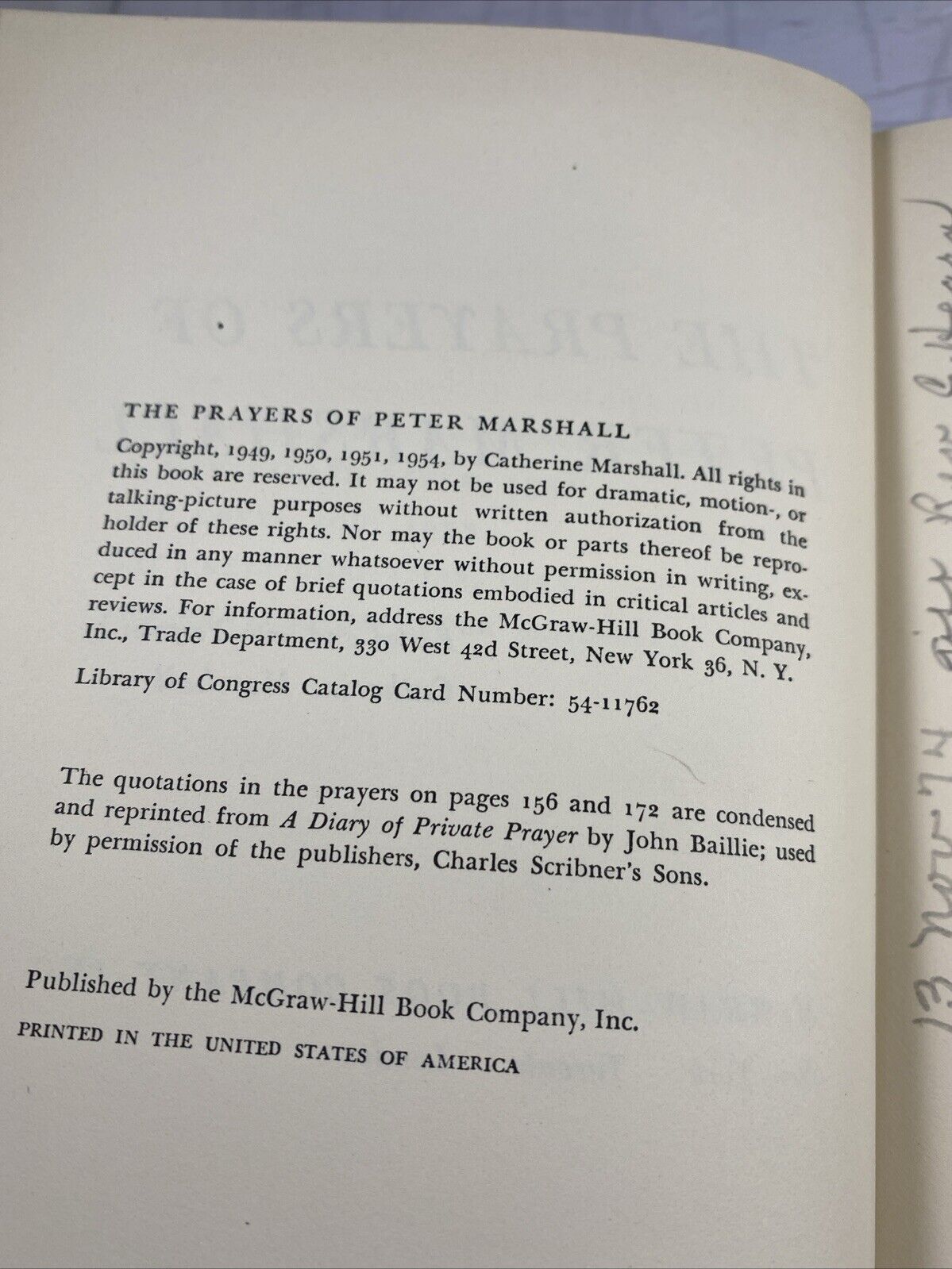 The Prayers of Peter Marshall - Catherine Marshall HC 1954 Vintage 50s Worn Book