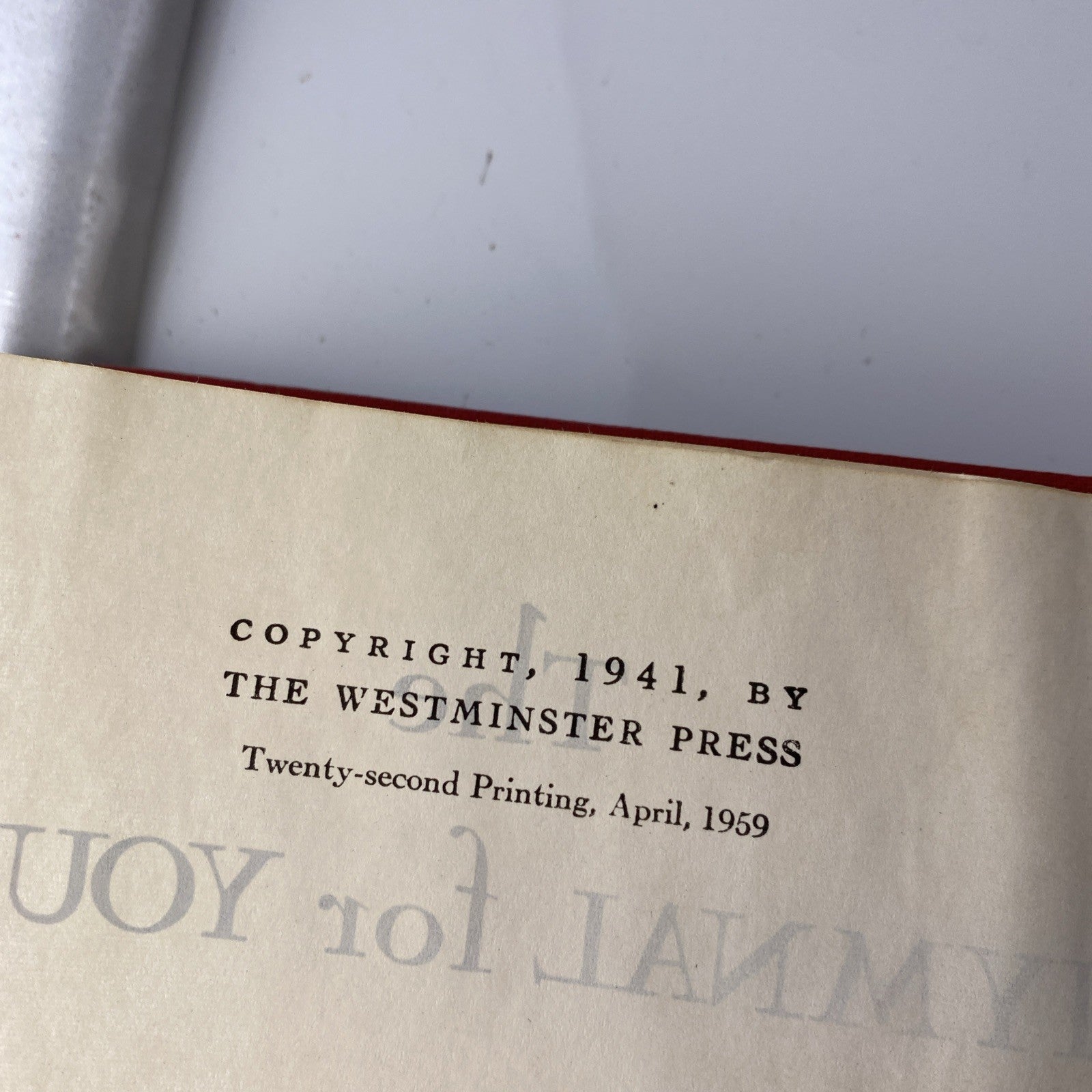 Vintage Red 50s 40s Christian Song 1941 The Hymnal, For Youth Westminster Press