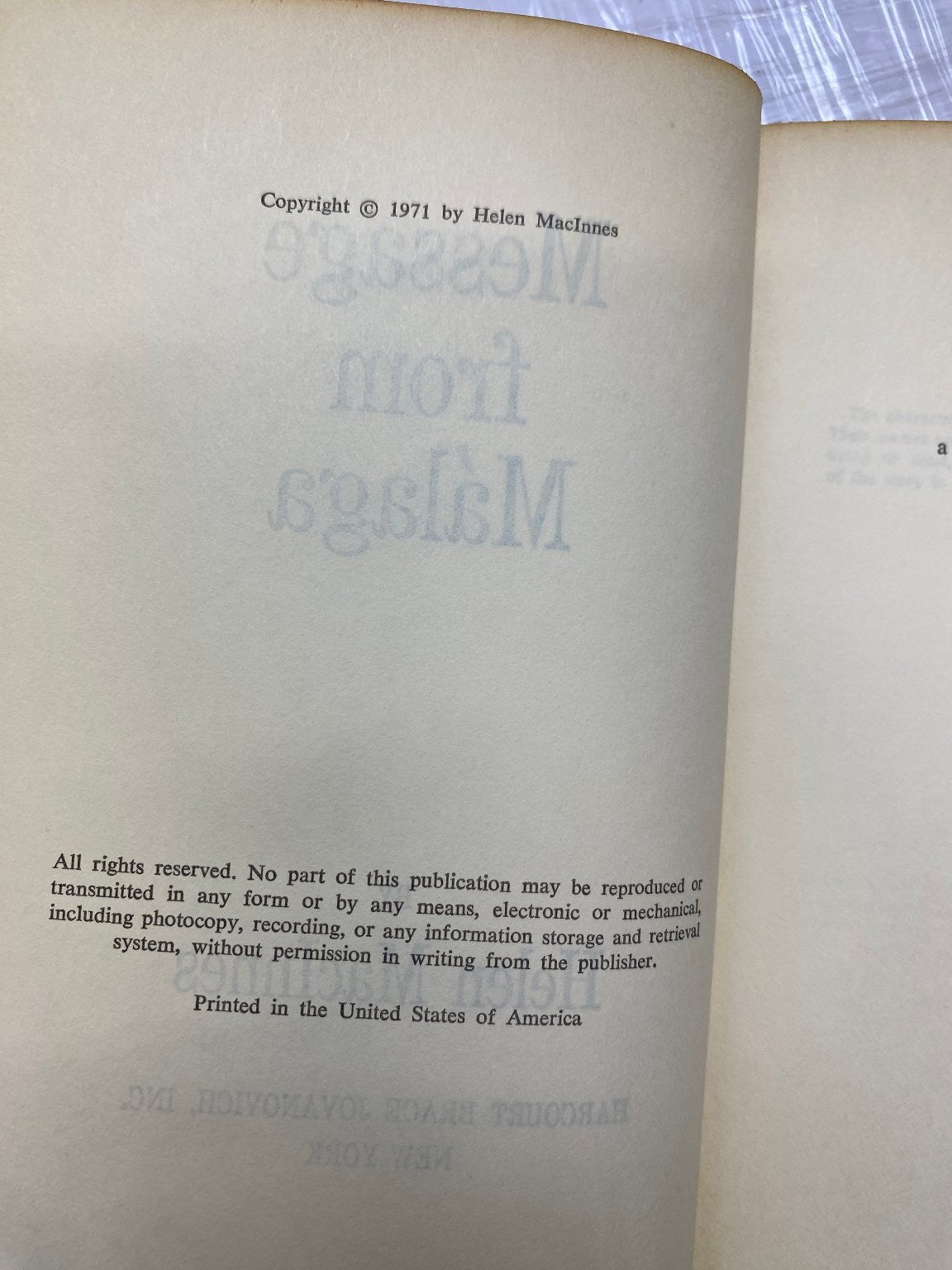 Message From Málaga Helen MacInnes 1971 Book Club Edition Spy Thriller