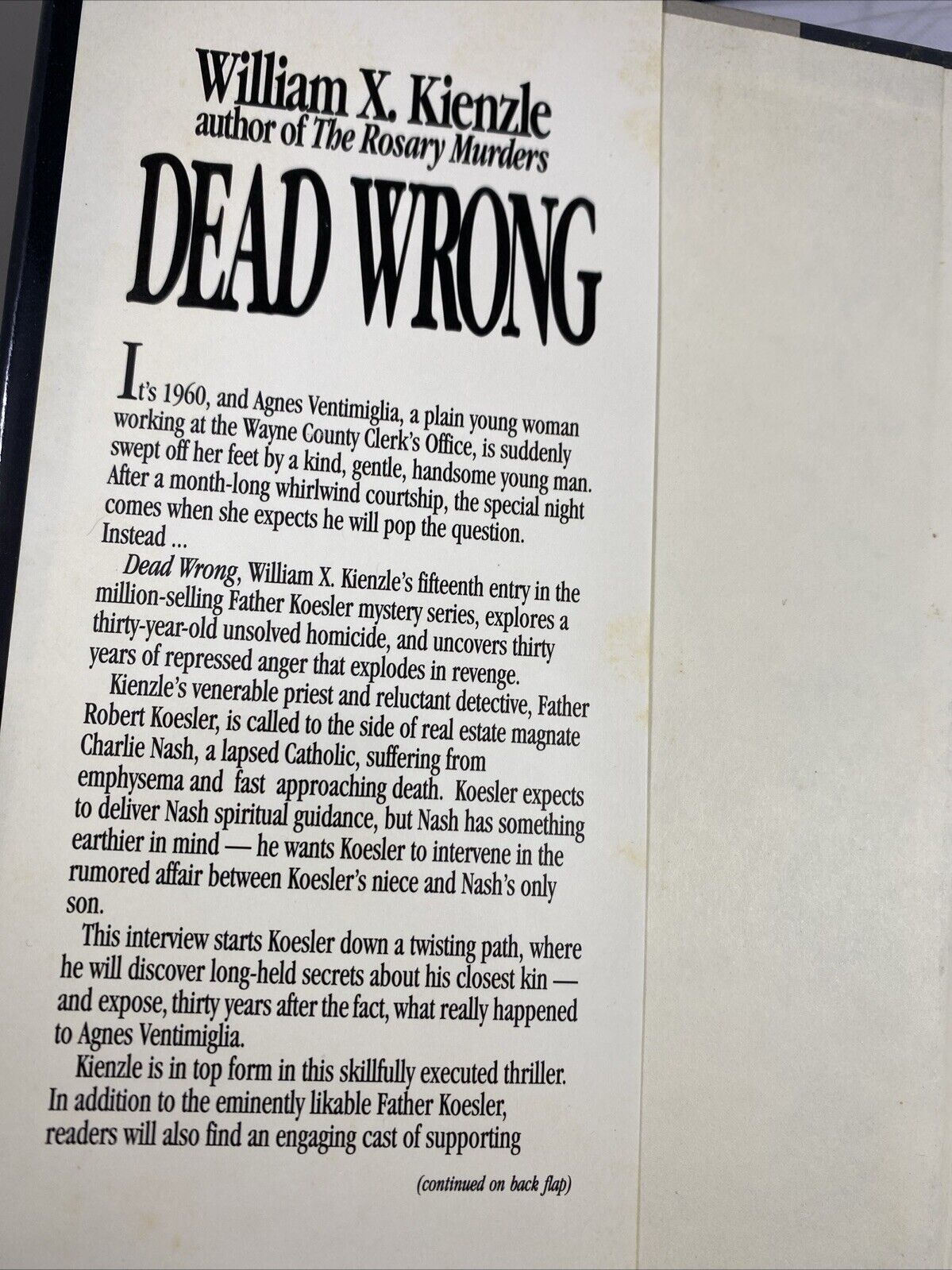 DEAD WRONG BY WILLIAM X. KIENZLE 1993 HARDCOVER GOOD VINTAGE MYSTERY