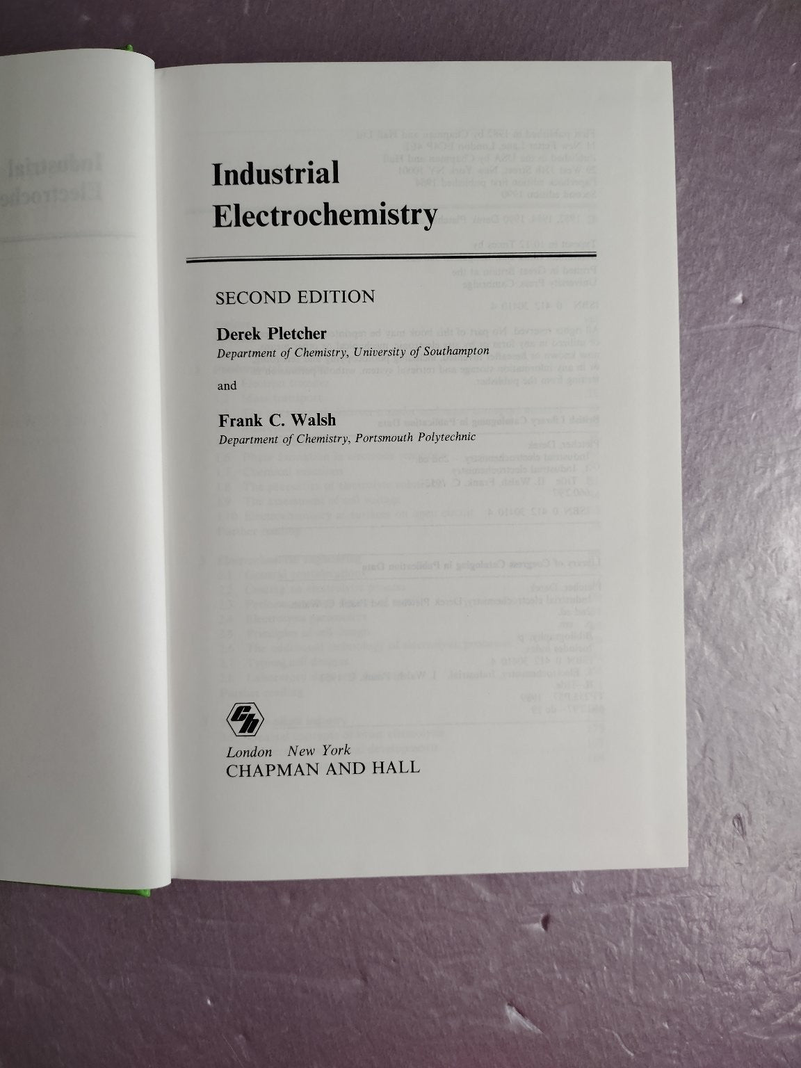Industrial Electrochemistry Pletcher Walsh 1993 Second Edition Chapman & Hall