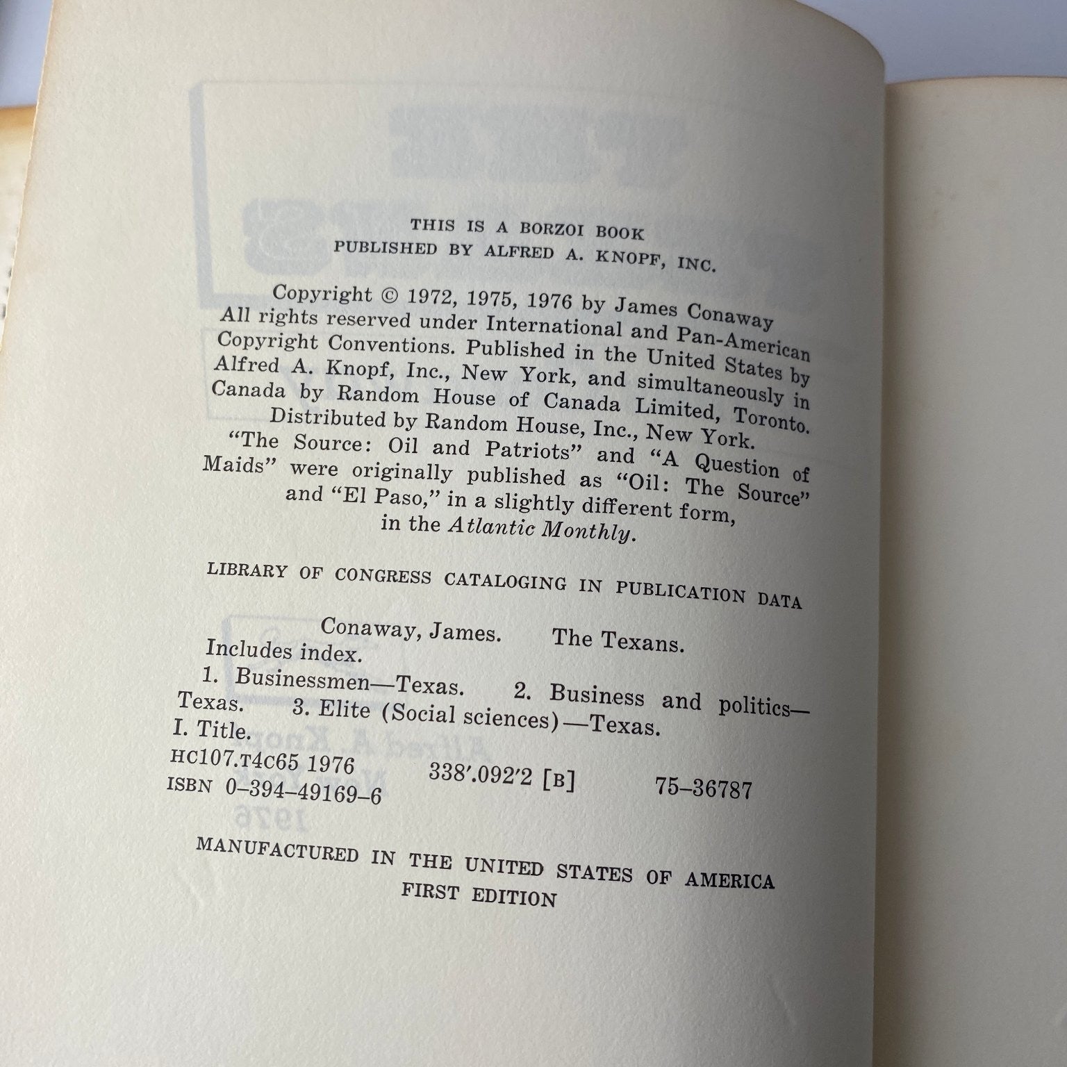 The Texans James Conaway 1976 First Edition Texas Politics Knopf history