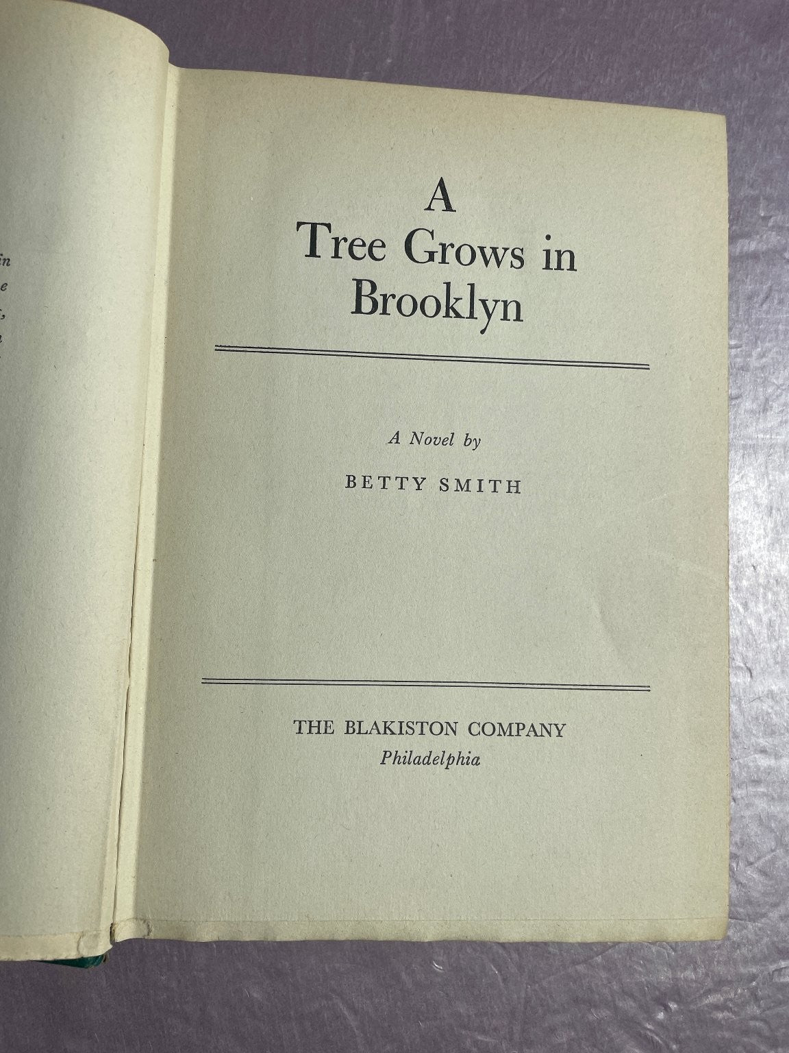 A Tree Grows in Brooklyn Betty Smith 1943 Blakiston Company Fiction Novel