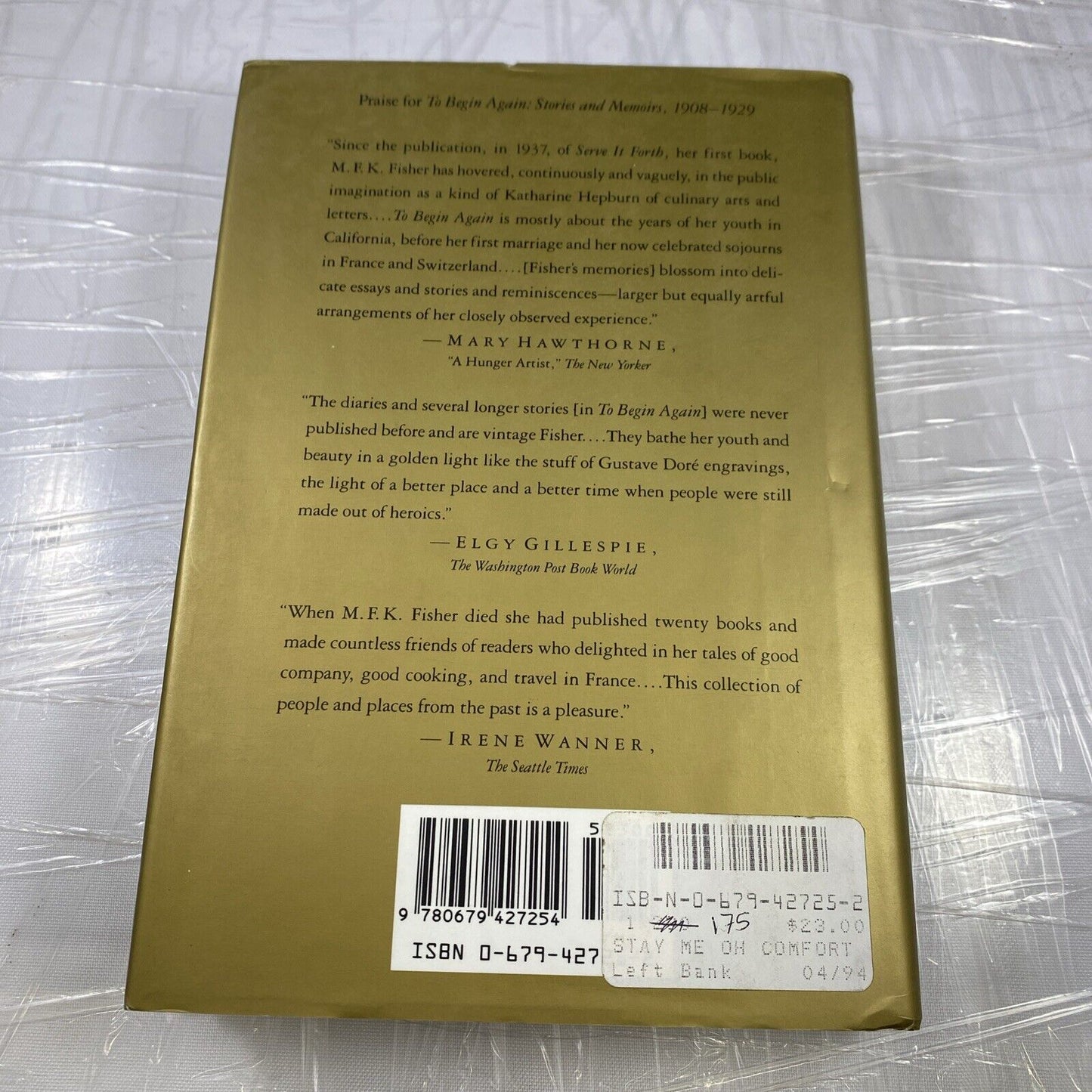 Stay Me, Oh Comfort Me: Journals and Stories 1933-1941 by MFK Fisher HC DJ 1993