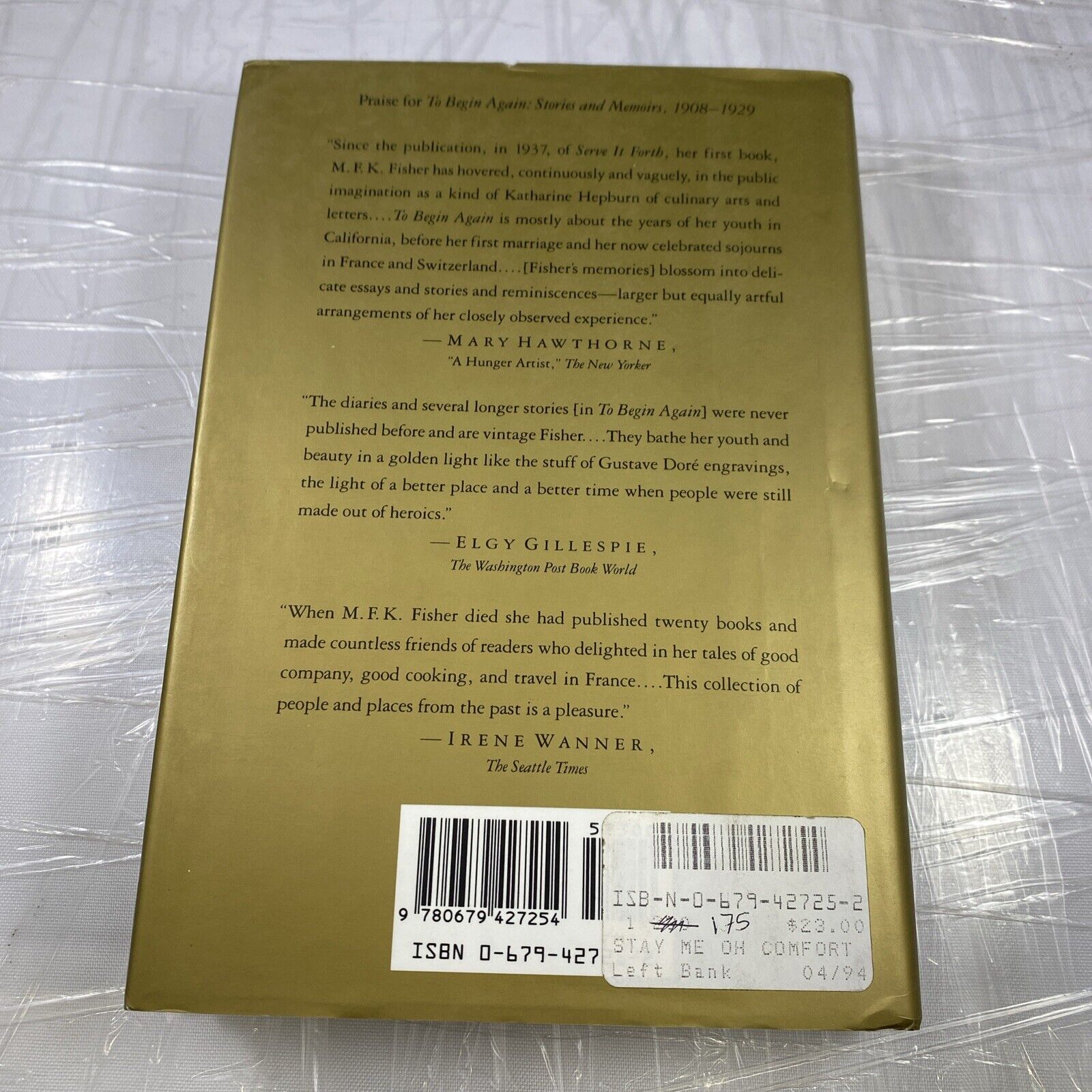 Stay Me, Oh Comfort Me: Journals and Stories 1933-1941 by MFK Fisher HC DJ 1993