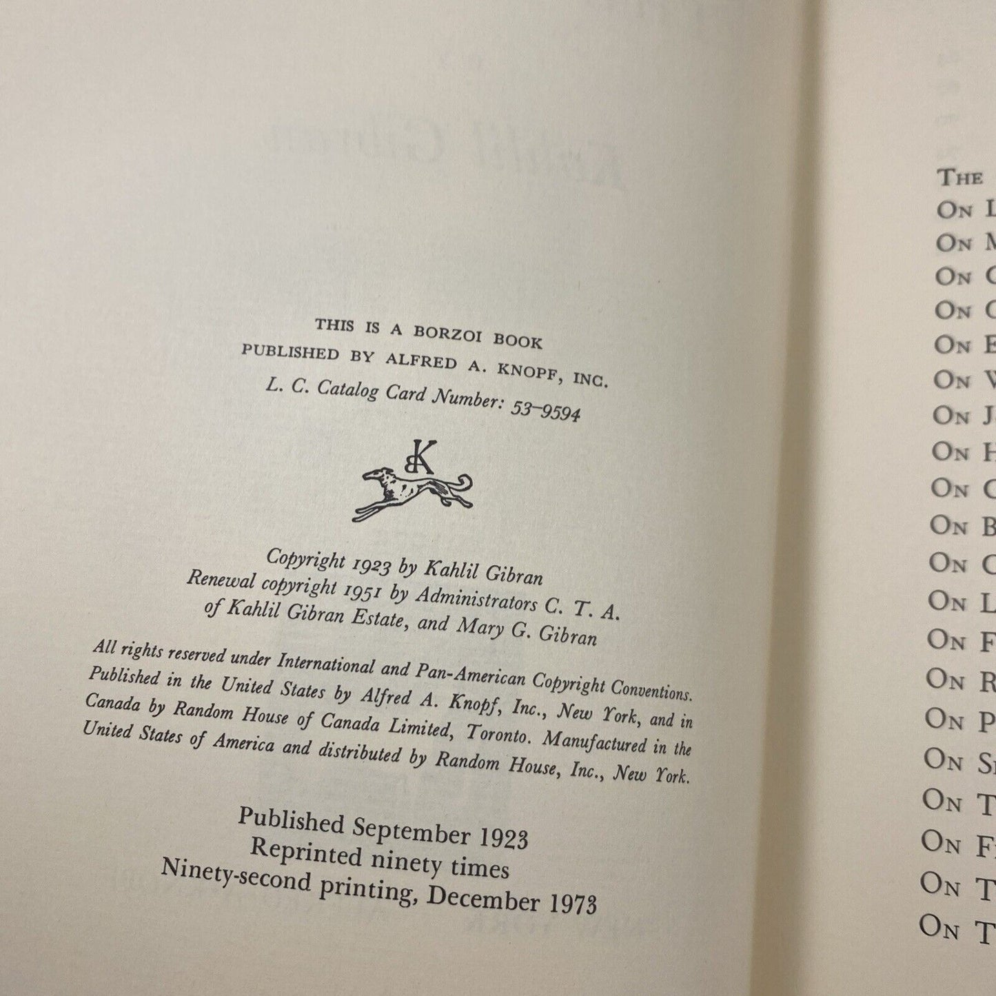 The Prophet [A Borzoi Book] , Kahlil Gibran 1973 Edition Good Book