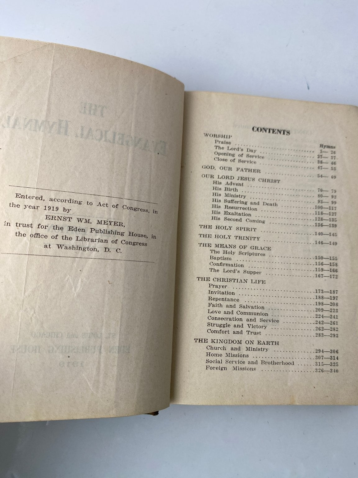 Evangelical Hymnal Text Edition 1919 Eden Publishing House Vintage Religion