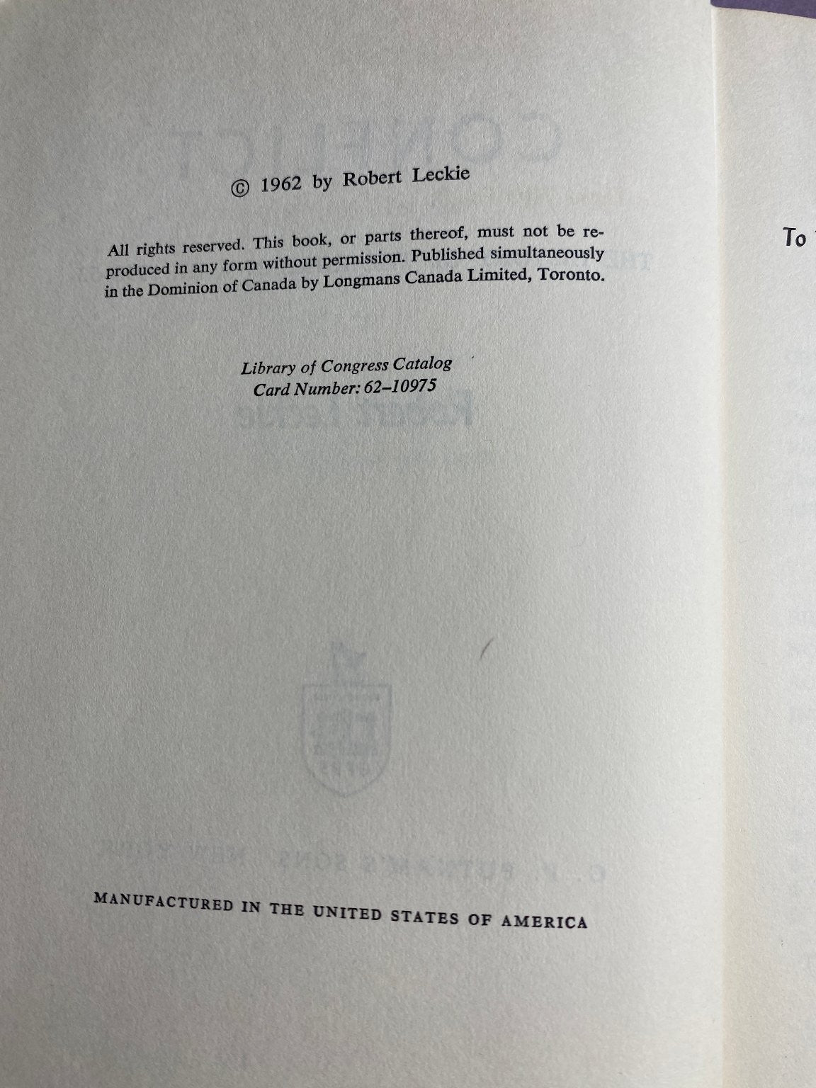Conflict The History of the Korean War Robert Leckie 1962 First Edition Putnam