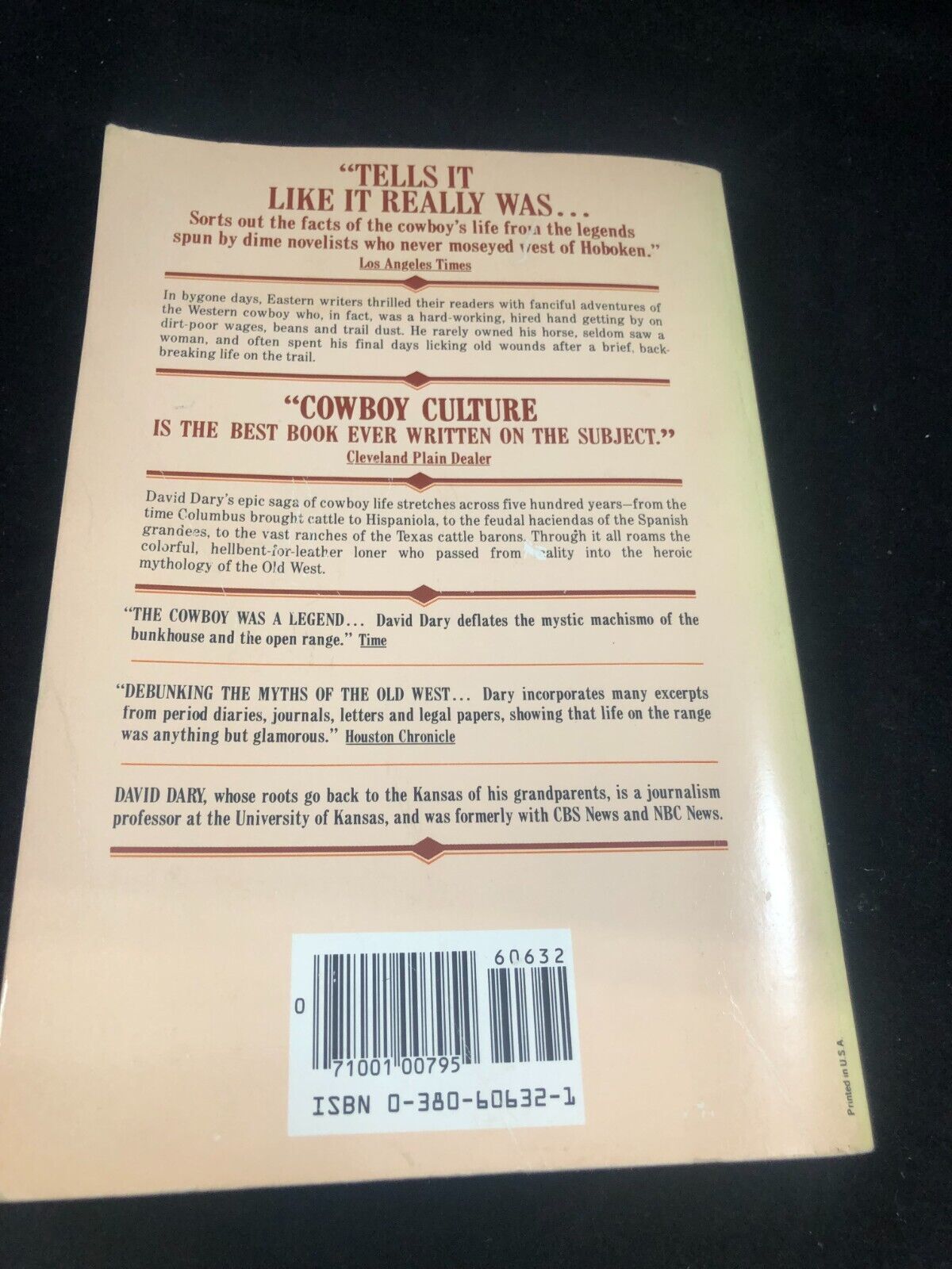 COWBOY CULTURE: A SAGA OF FIVE CENTURIES By David Dary First Avon books ed.