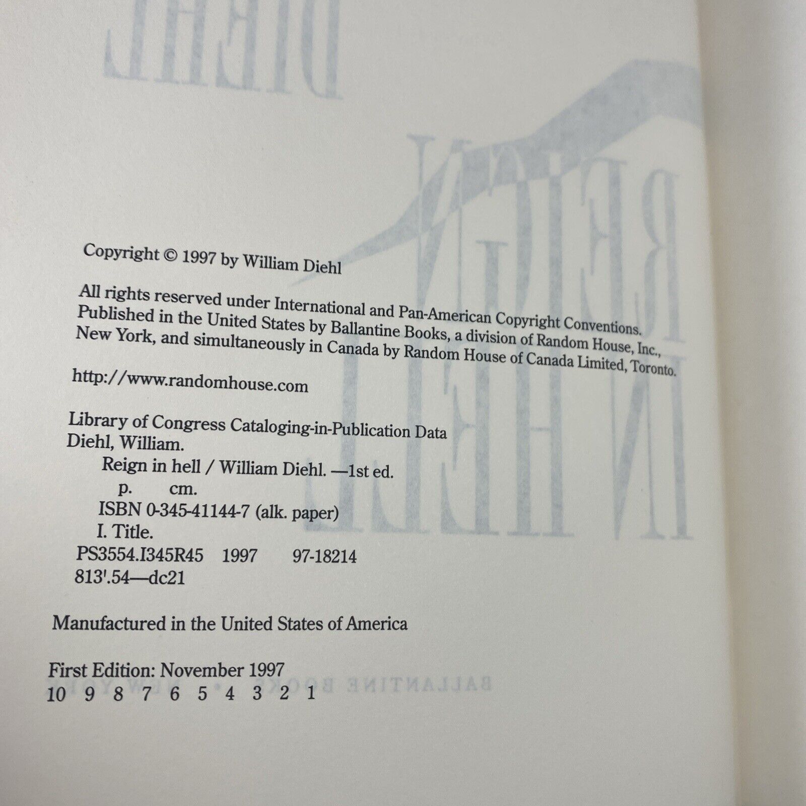Reign in Hell - Hardcover By Diehl, William - 1st Edition 1st Printing