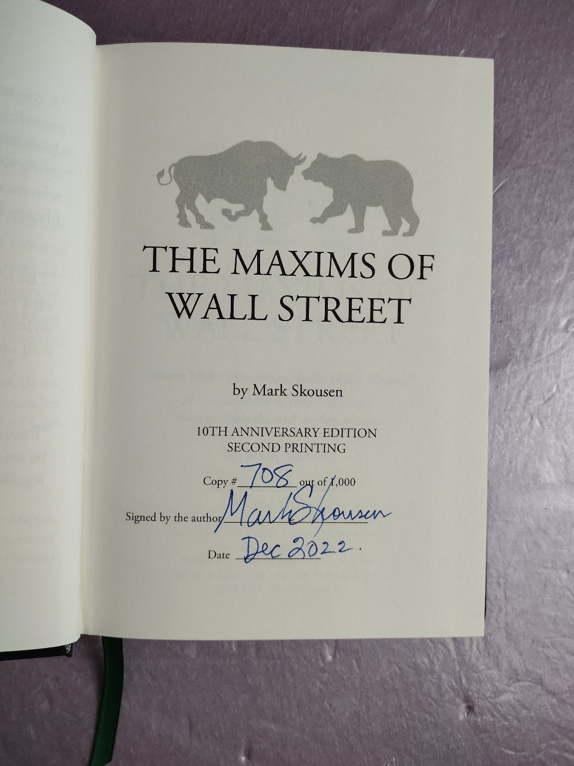 Maxims of Wall Street Mark Skousen 2022 10th Anniversary Edition Signed Limited
