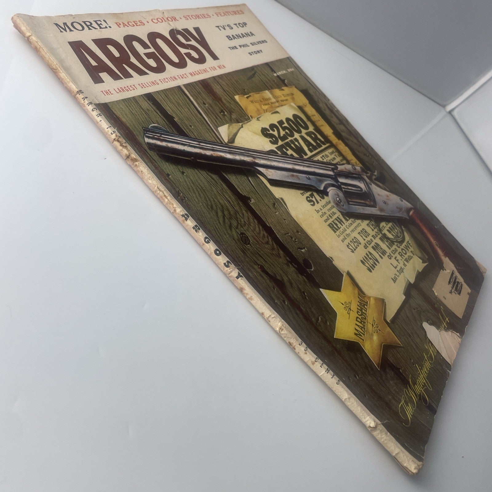 1957 MARCH ARGOSY MAGAZINE - THE MAGNIFICENT AMERICAN .44 COVER - SP 6187A