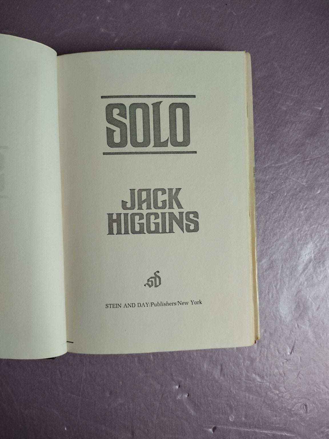 Solo Jack Higgins 1980 Thriller Espionage Stein and Day Hardcover