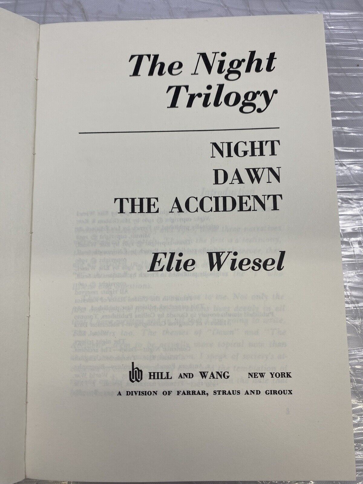 THE NIGHT TRILOGY - NIGHT-DAWN-AND THE ACCIDENT - ELIE WIESEL 3 In 1 Paperback