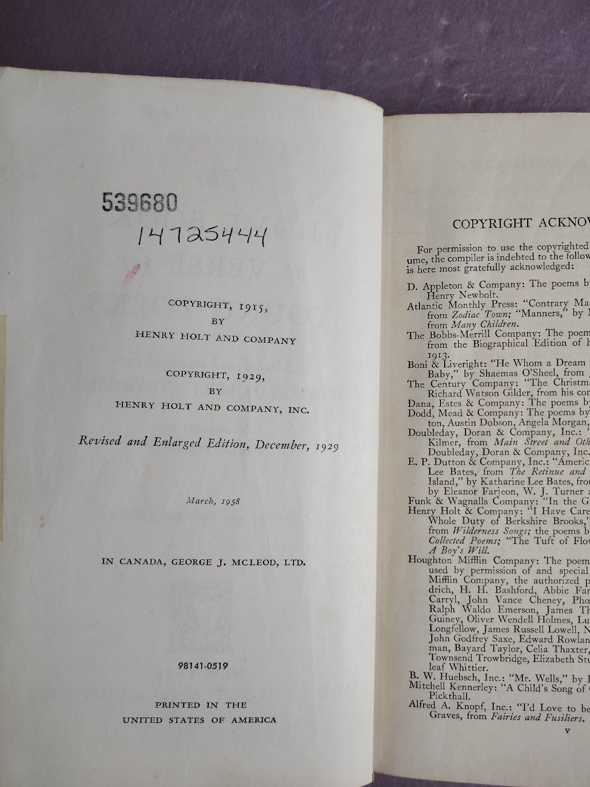 Home Book of Verse for Young Folks Stevenson 1958 Revised Enlarged Edition Henry