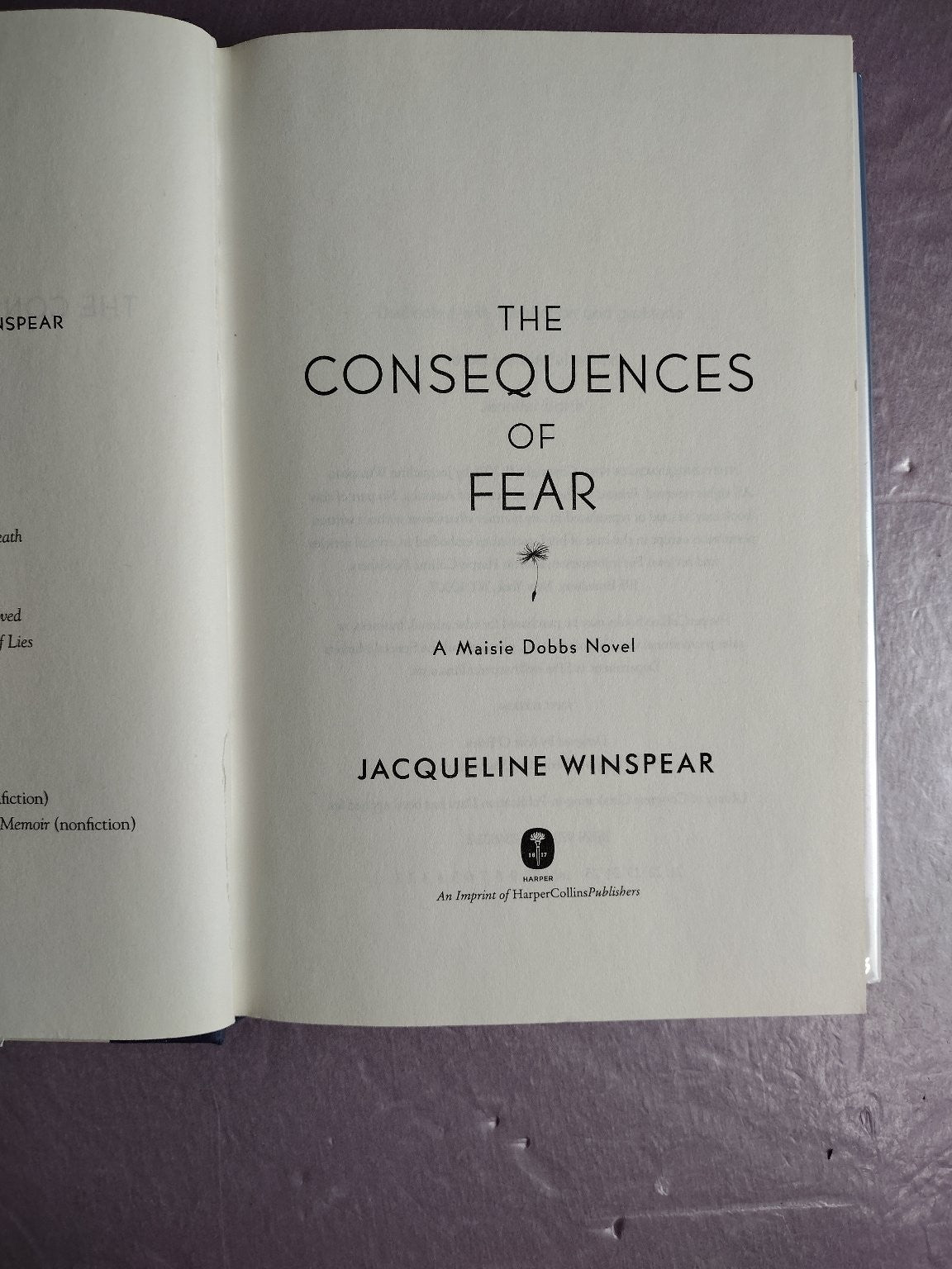 Consequences of Fear Jacqueline Winspear Maisie Dobbs Novel Harper Mystery