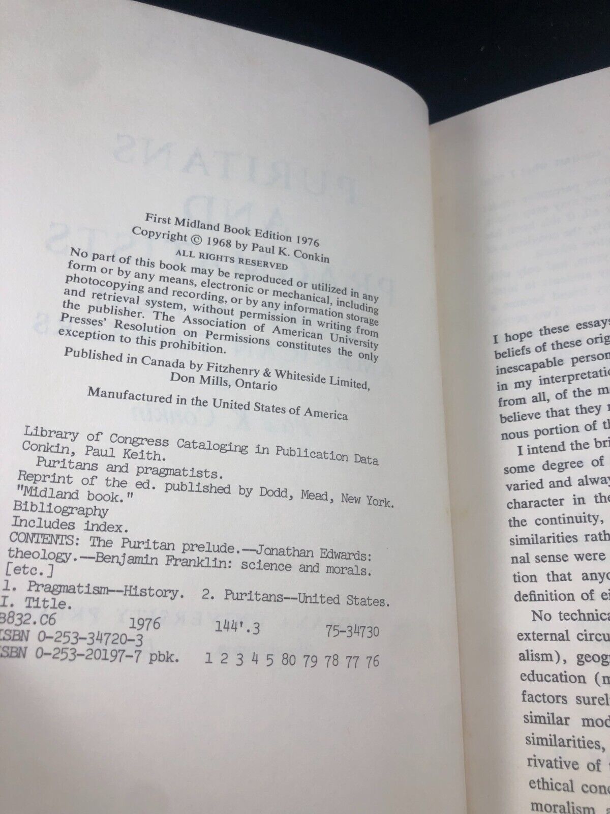 Puritans and Pragmatists: Eight Eminent American Thinkers by Conkin, Paul Keith