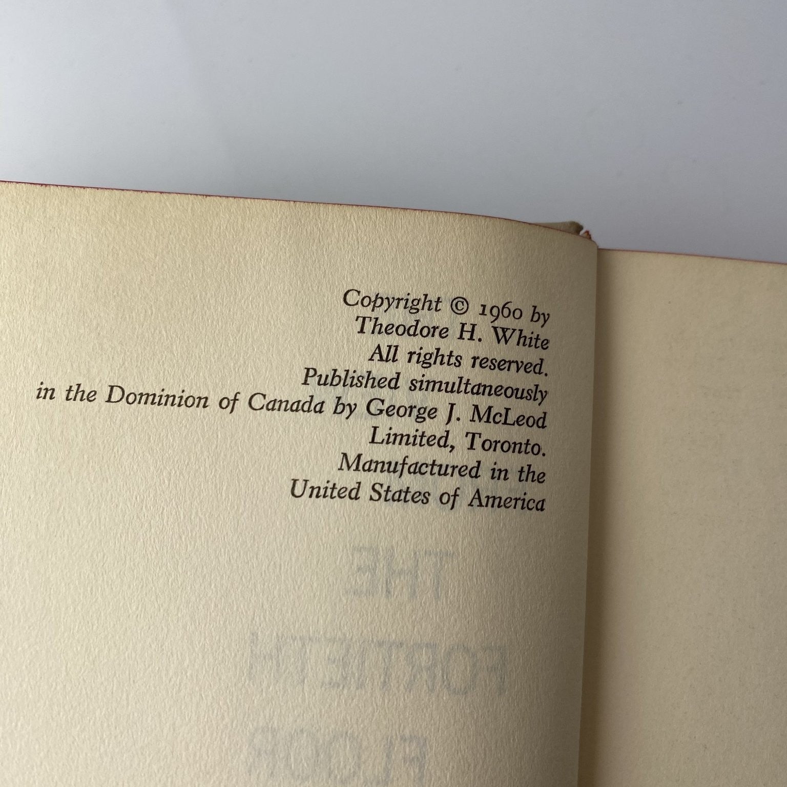 The View From the Fortieth Floor Theodore H. White 1960 Book Club Edition