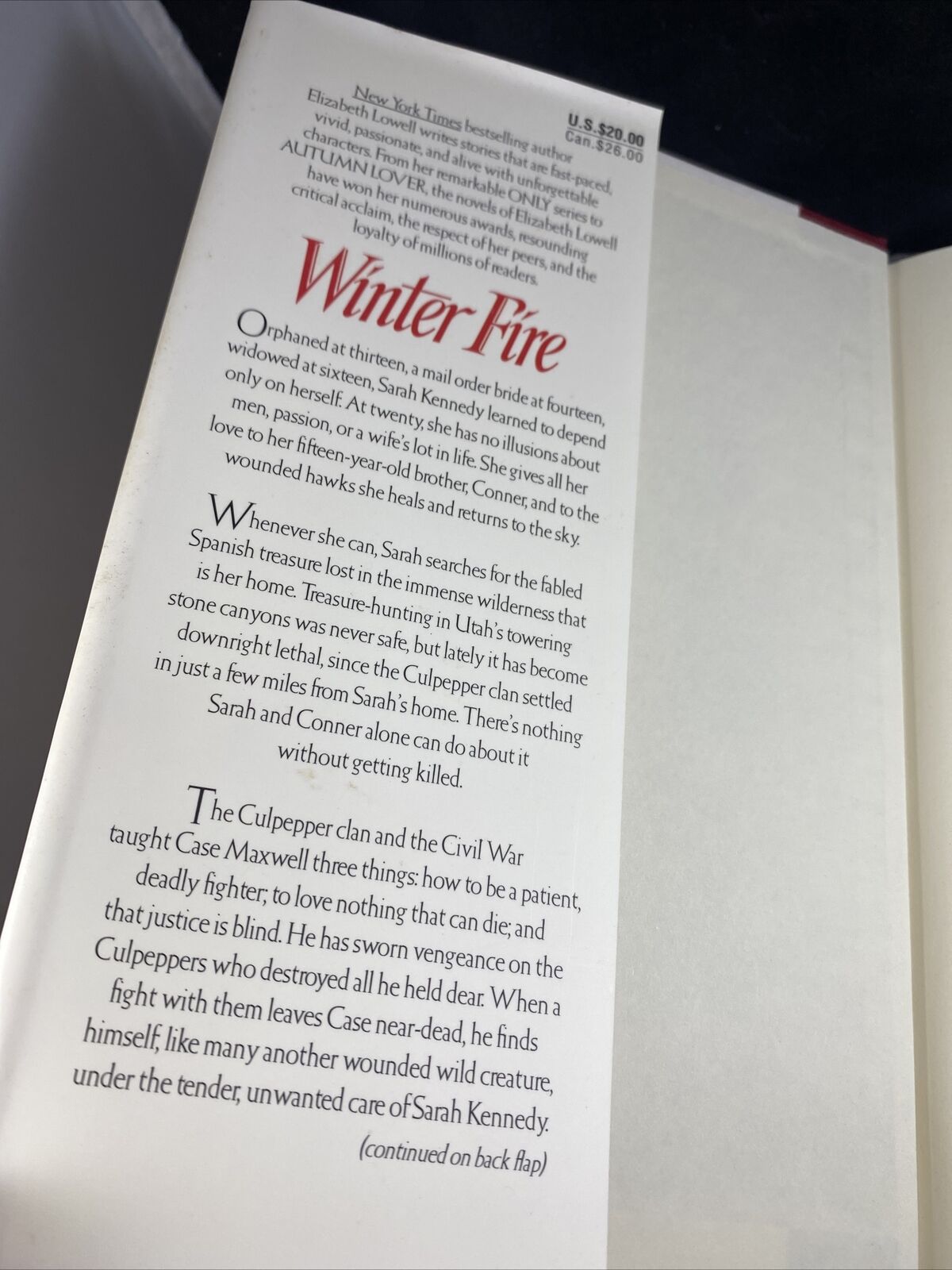 ELIZABETH LOWELL'S 'WINTER FIRE Fiction Love Novel FIRST EDITION First Print