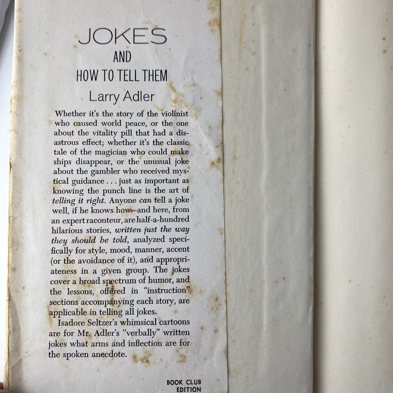 Jokes and How to Tell Them by Larry Adler (1963 HC BCE) Good, See Pics Comedy