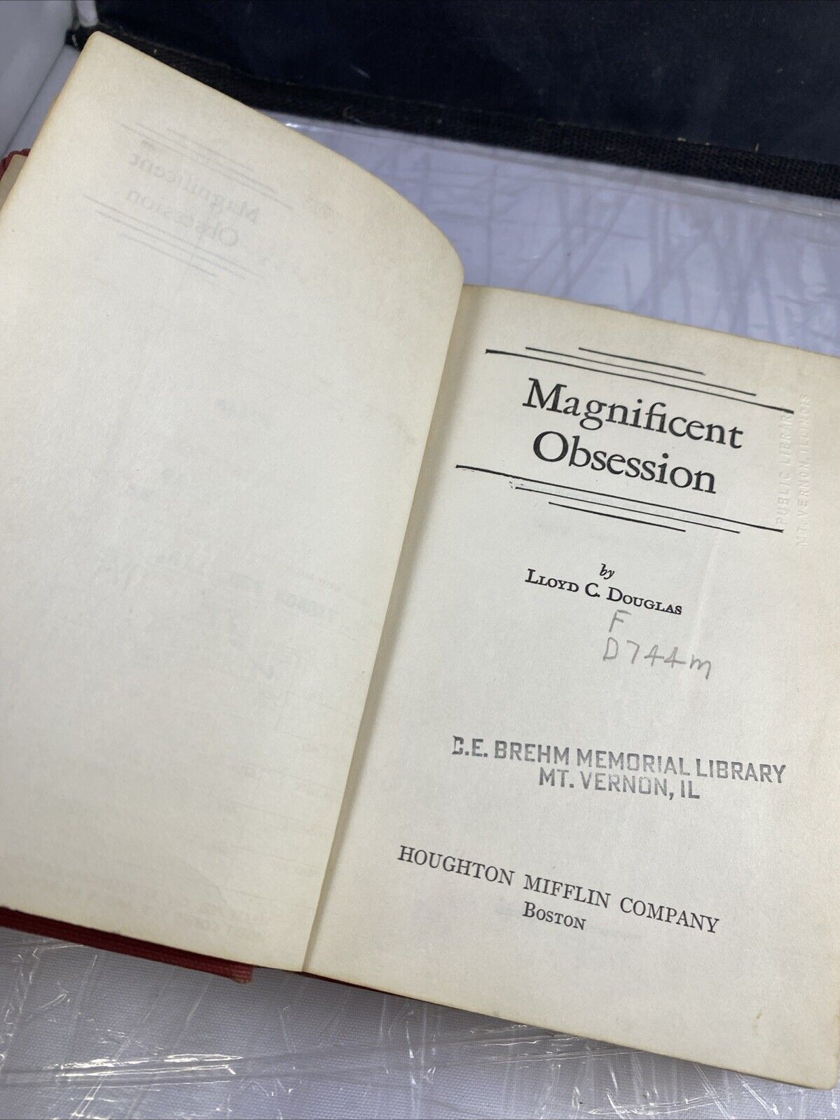 Vintage MAGNIFICENT OBSESSION by Lloyd C. Douglas, 1929 HC Mt Vernon Ex Lib Rbnd