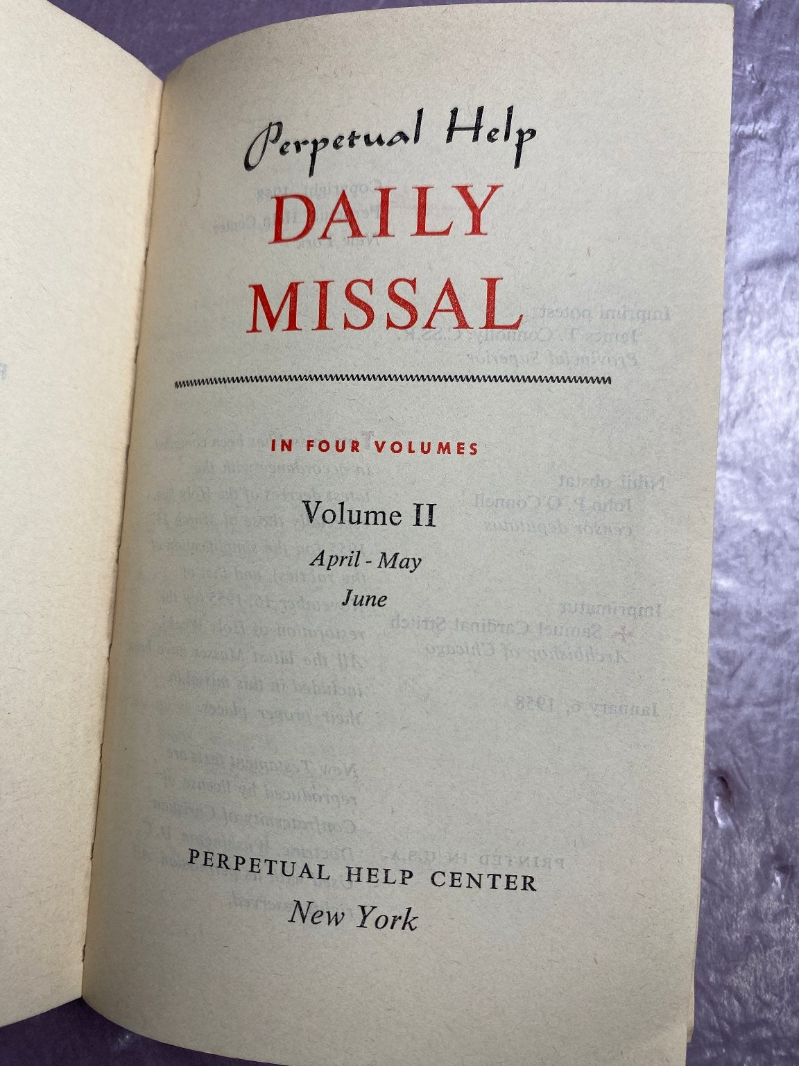 Perpetual Help Daily Missal Volume II 1958 Catholic Liturgy Prayer Book