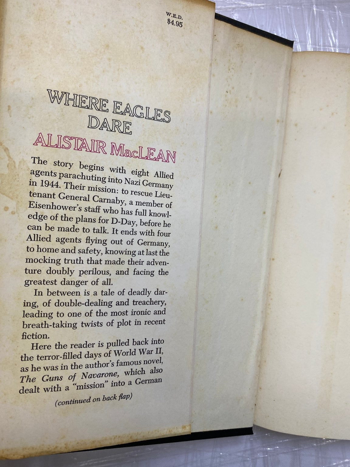 Where Eagles Dare Alistair MacLean 1967 First Edition Espionage Doubleday