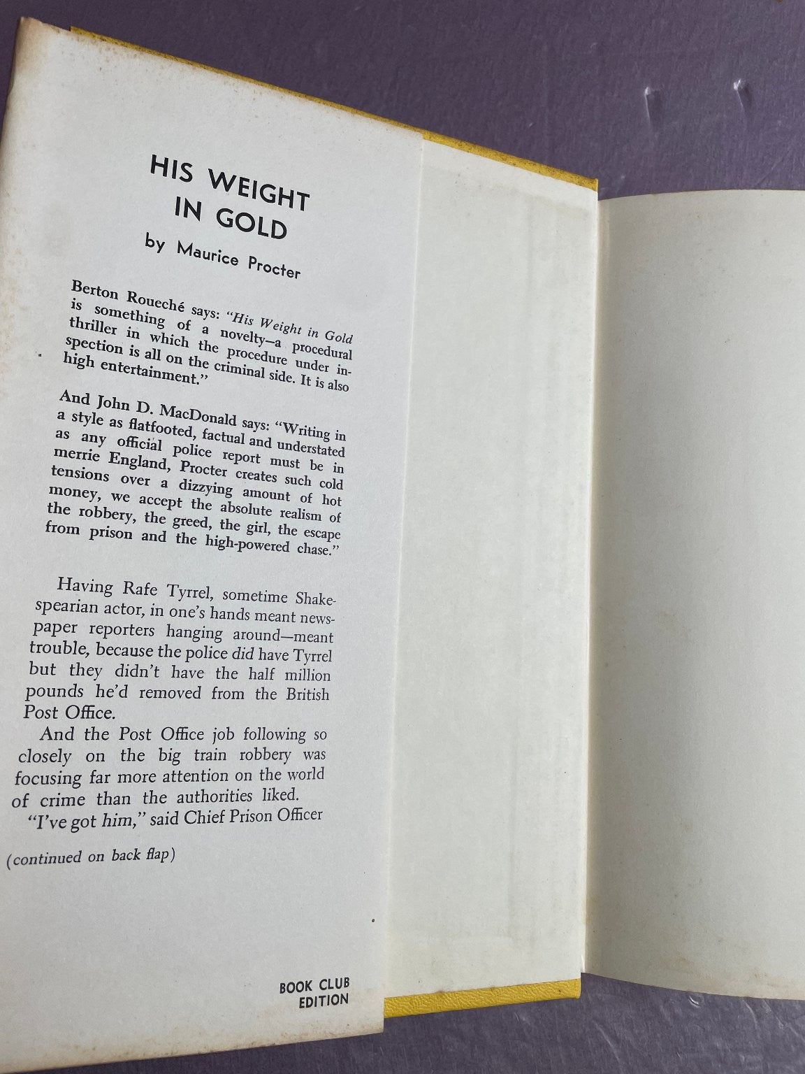 His Weight in Gold Maurice Procter 1966 Book Club Edition Suspense Novel Harper