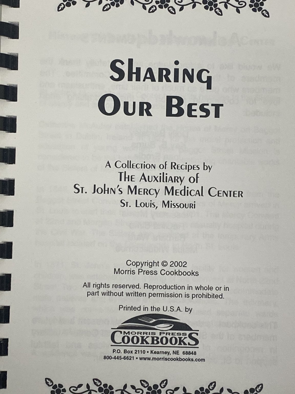 Sharing Our Best St. John's Mercy Medical Center 2002 Cookbook St. Louis MO
