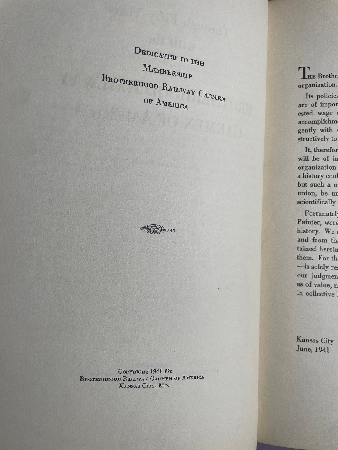 History Brotherhood Railway Carmen of America 1941 Labor Railroad Union