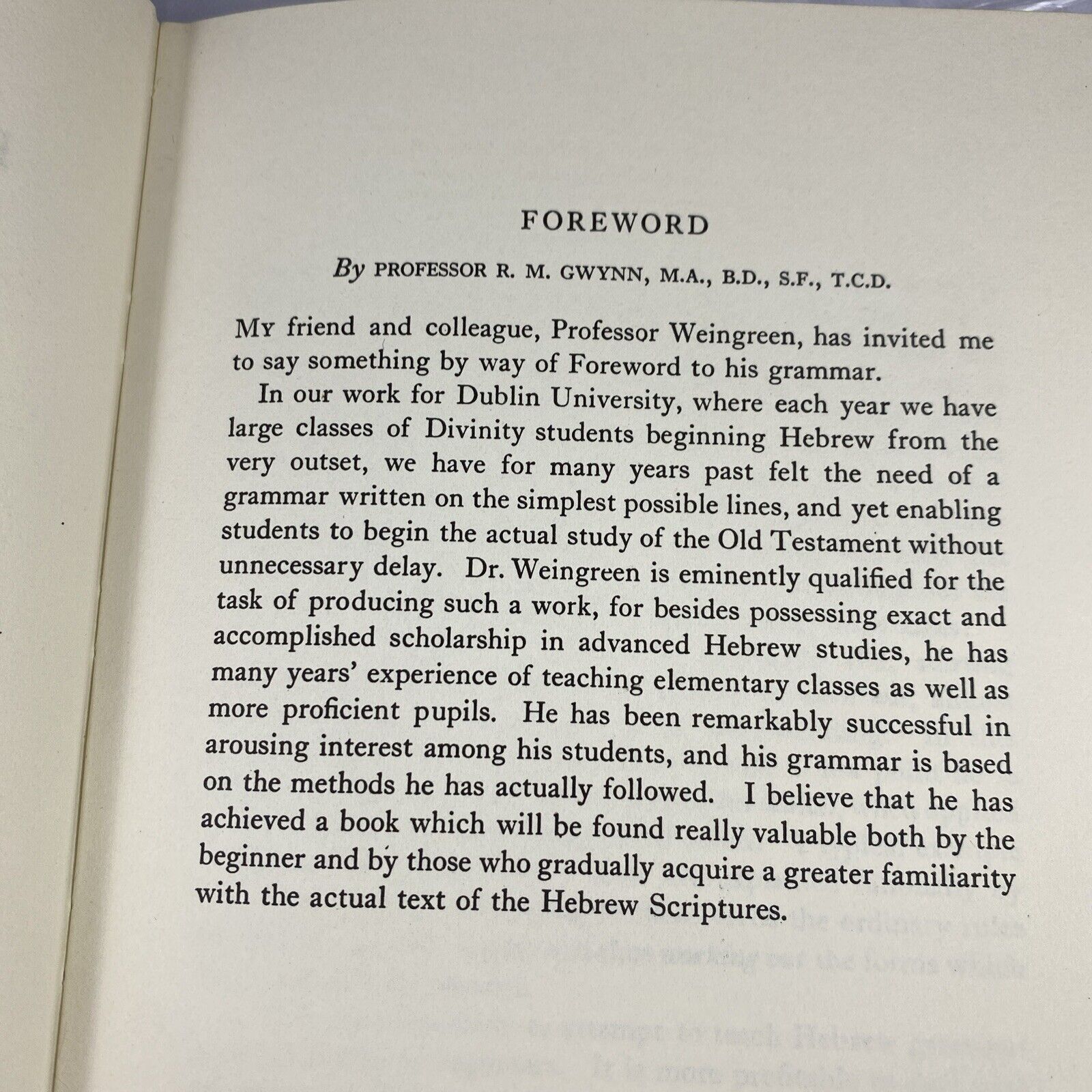 A Practical Grammar for Classical Hebrew by Jacob Weingreen Hardcover Jewish