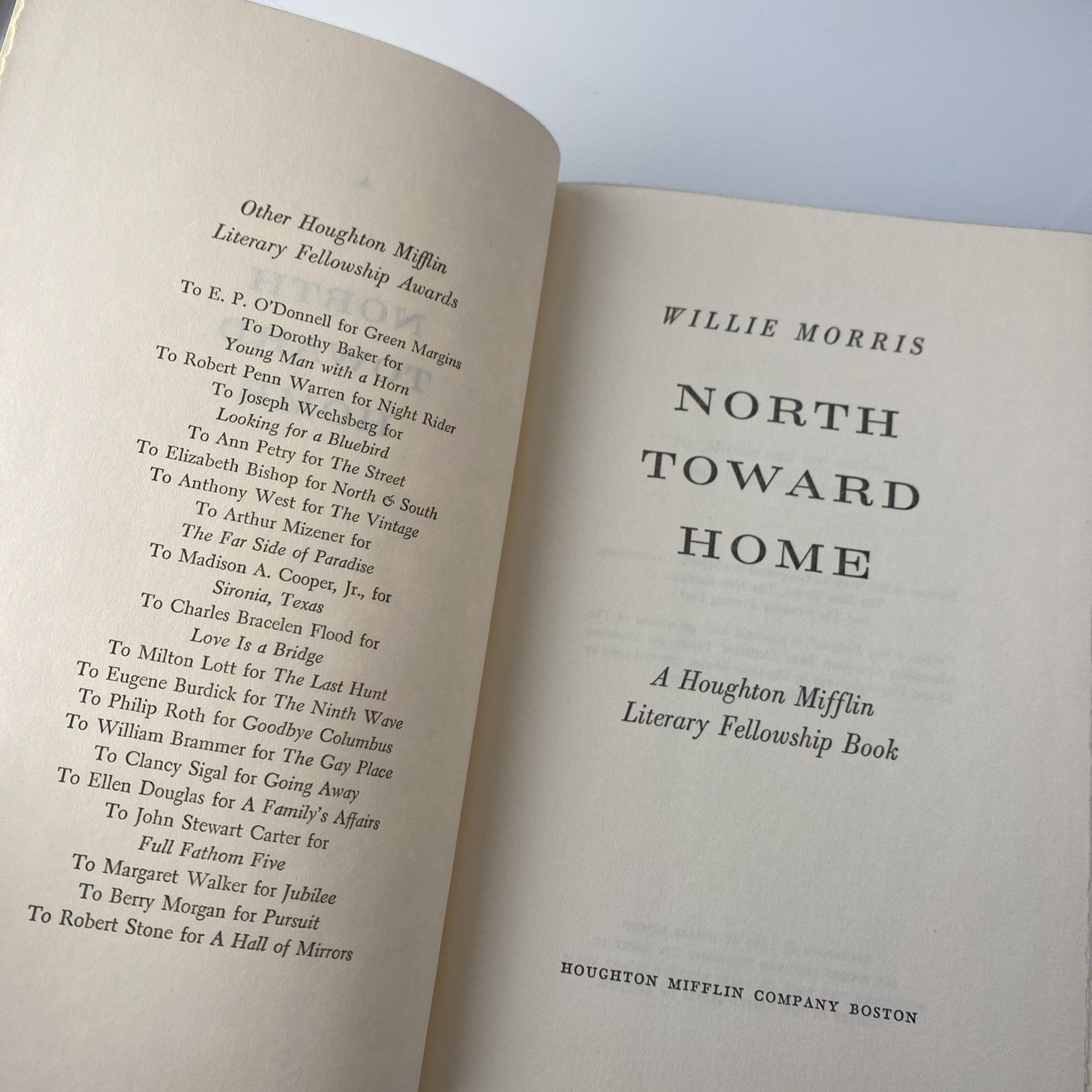 North Toward Home by Willie Morris HC w/ DJ Book Club Edition Vintage Novel