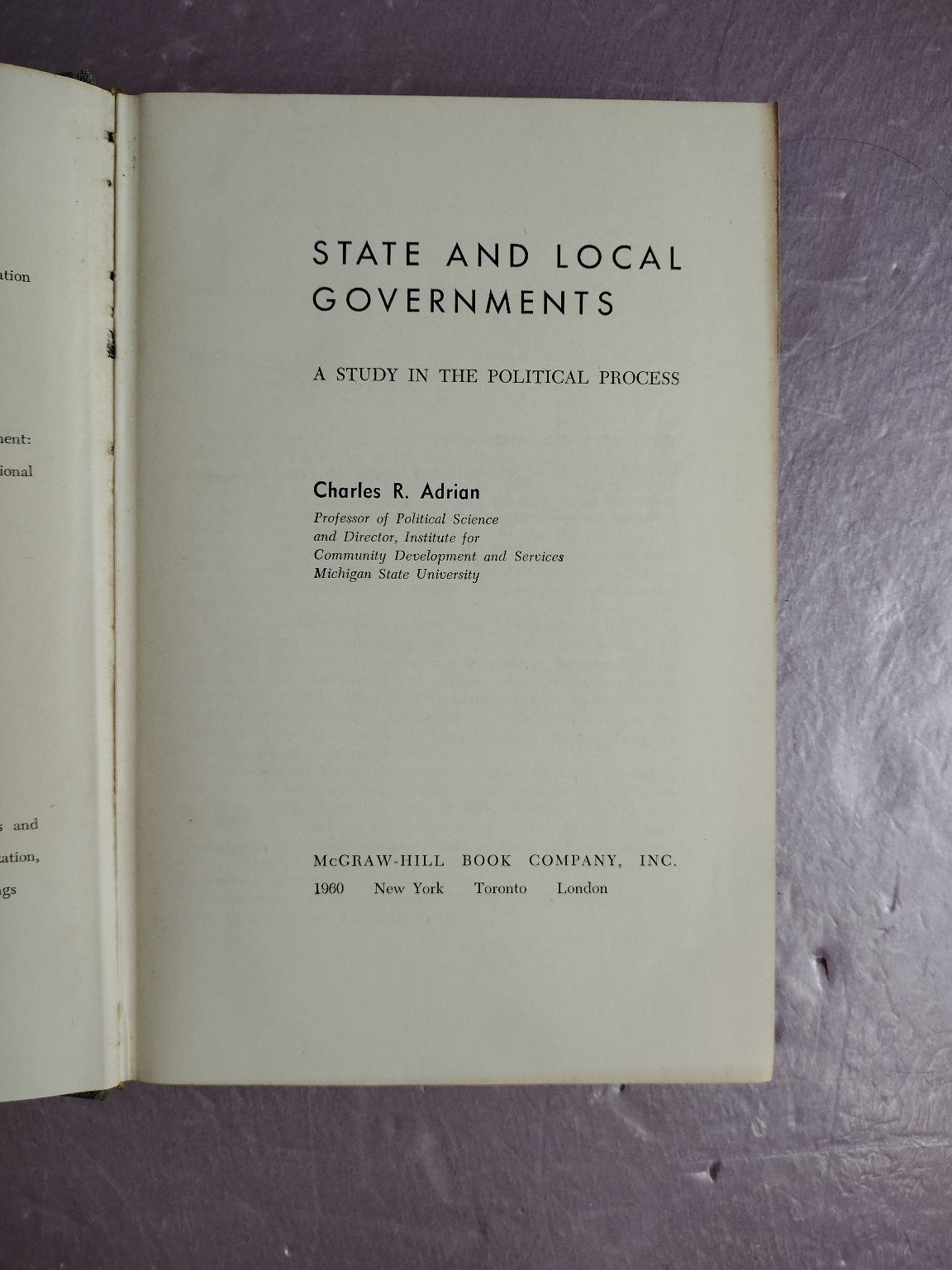 State & Local Governments Adrian 1960 Political Science McGraw-Hill