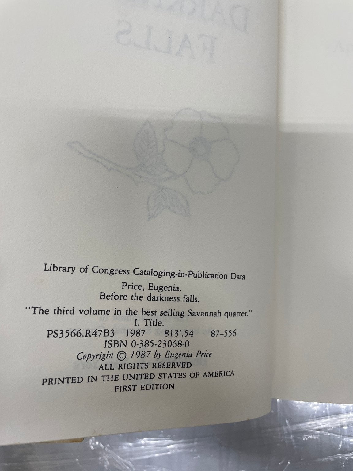 Before the Darkness Falls Eugenia Price First Edition 1987 Historical Fiction