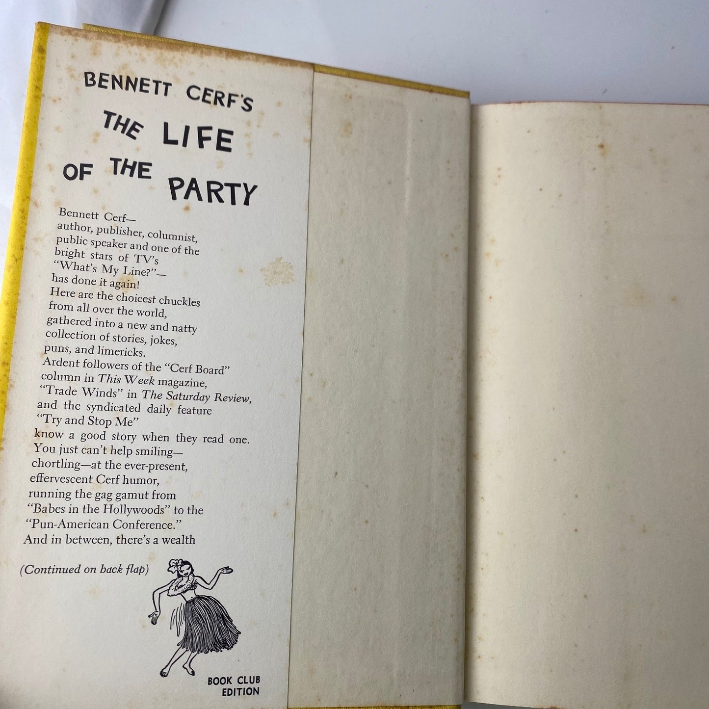 The Life of the Party Bennett Cerf 1956 Book Club Edition Humor Hanover House
