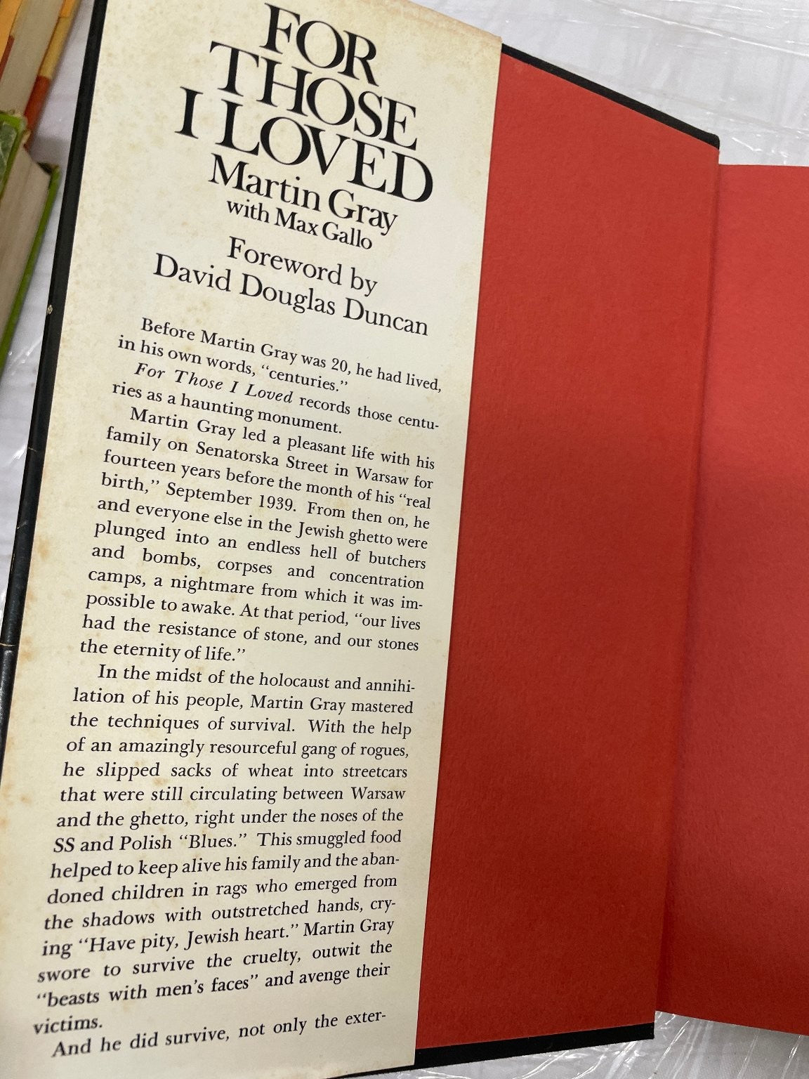 For Those I Loved Martin Gray First English Edition 1972 Holocaust Memoir
