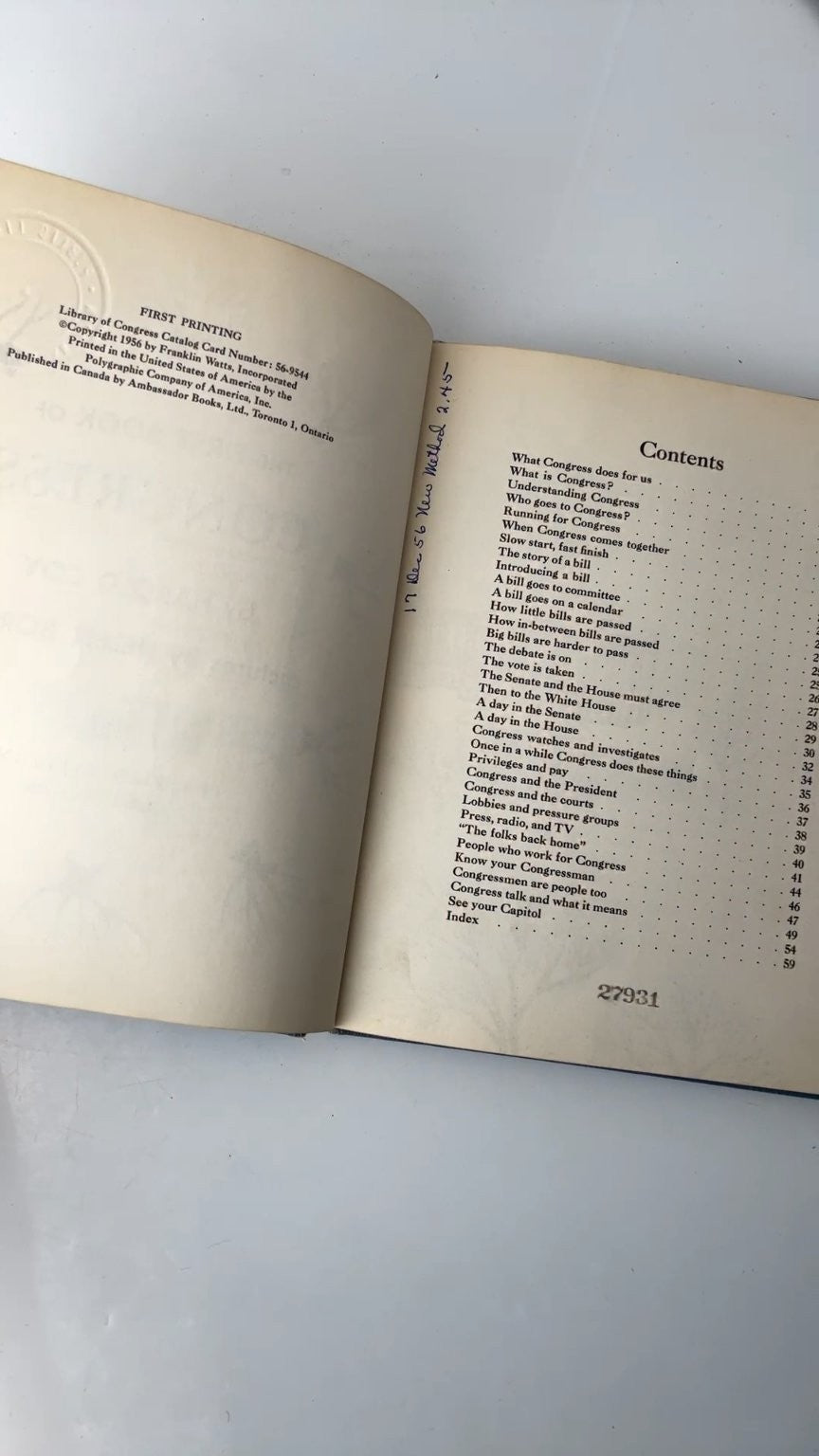 The First Book of Congress Harold Coy 1956 First Printing Illustrated