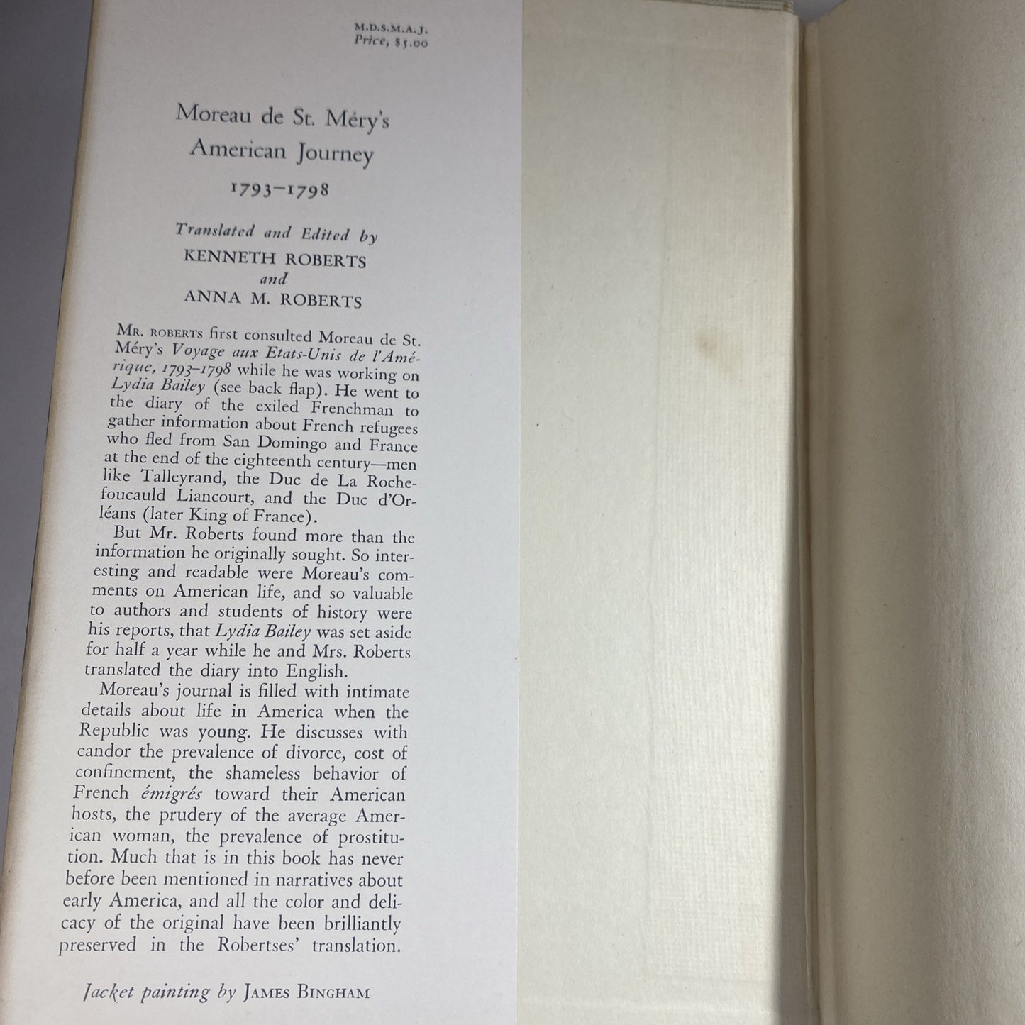 Moreau de St. Mery's AMERICAN JOURNEY [1793-1798] by K. Roberts (1947 First, HC)