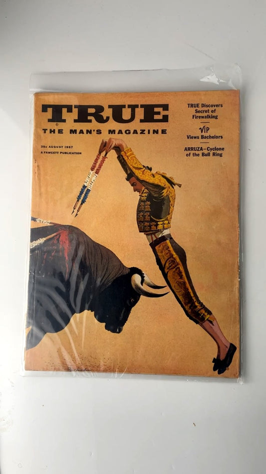 TRUE The Man's Magazine August 1957 Illustrated Bullfighting Cover
