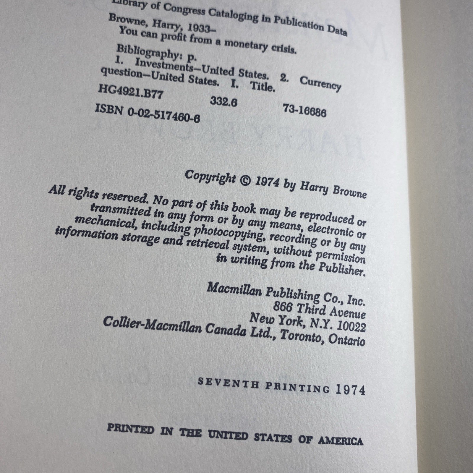 1974 Vintage Investing Finance Book "You Can Profit  From A Monetary Crisis"