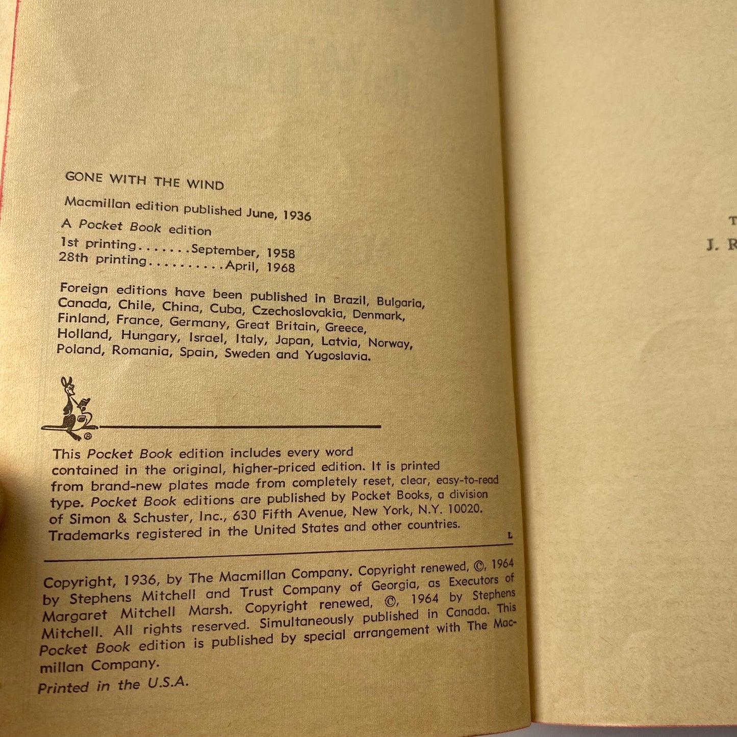 Gone With The Wind Margaret Mitchell 1958 Pocket Books 2nd Printing
