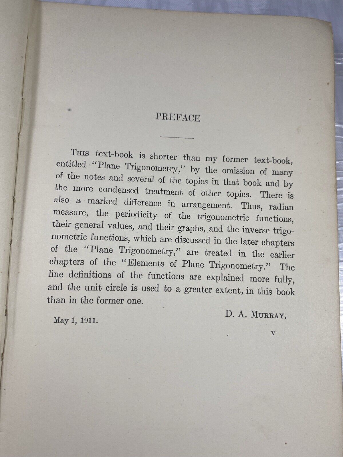 Elements Of Plane Trigonometry -Daniel Murray - 1912- Hardcover Antique Accptble