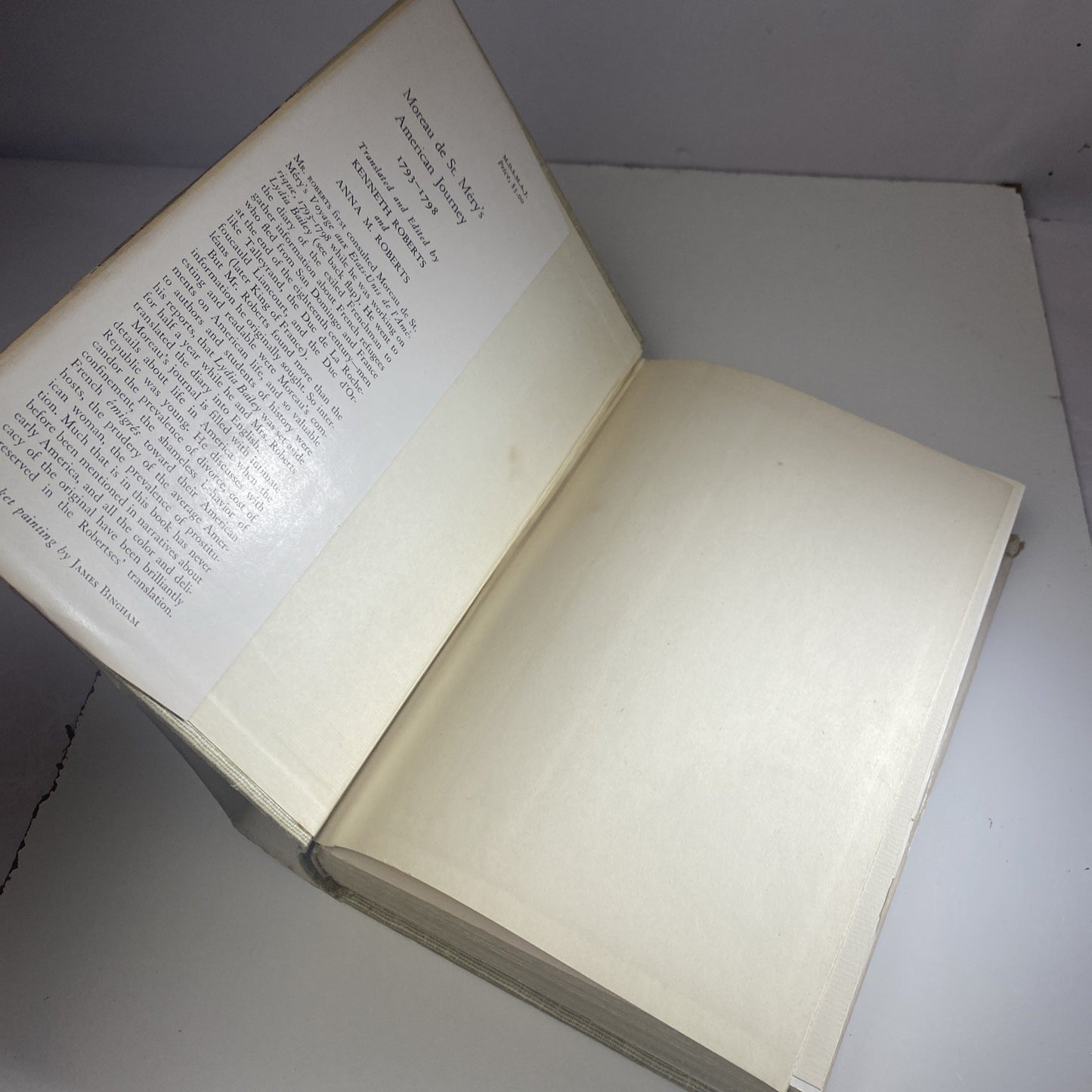 Moreau de St. Mery's AMERICAN JOURNEY [1793-1798] by K. Roberts (1947 First, HC)