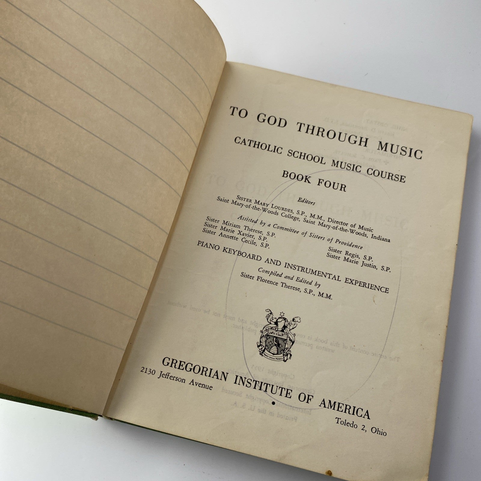 To God Through Music Book Four 4 HC 1958 Gregorian Institute of America Vintage