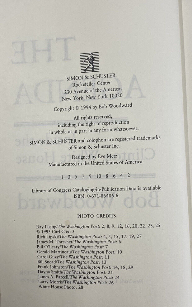 The Agenda : Inside the Clinton White House by Bob Woodward (1994, Hardcover)