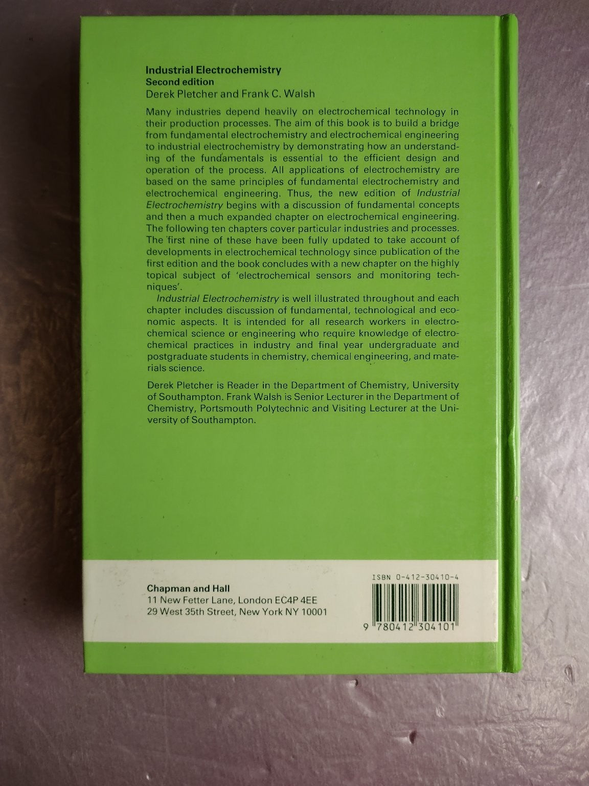 Industrial Electrochemistry Pletcher Walsh 1993 Second Edition Chapman & Hall