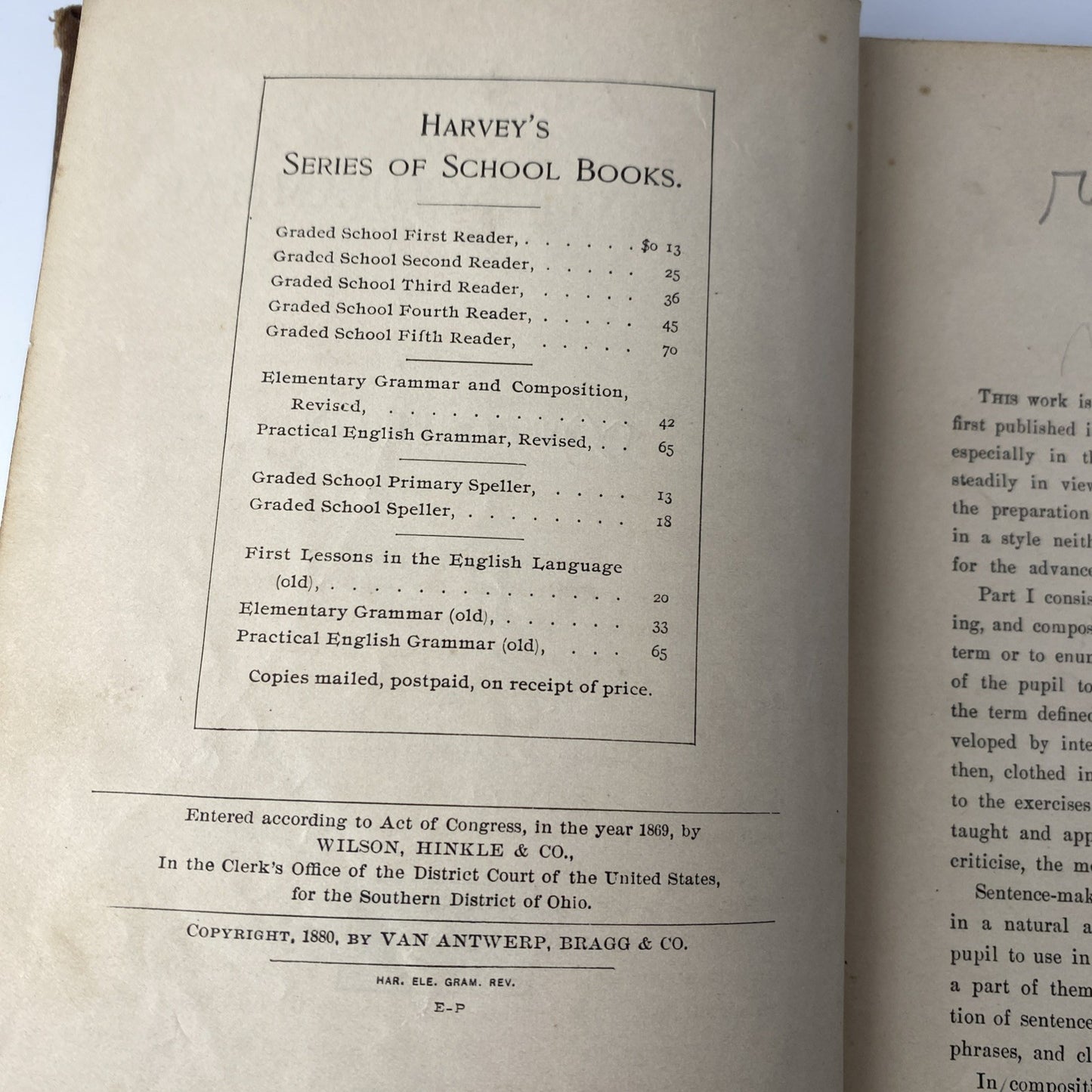 Harvey's Elementary Grammar and Composition Reader 1880 Antique Textbook English